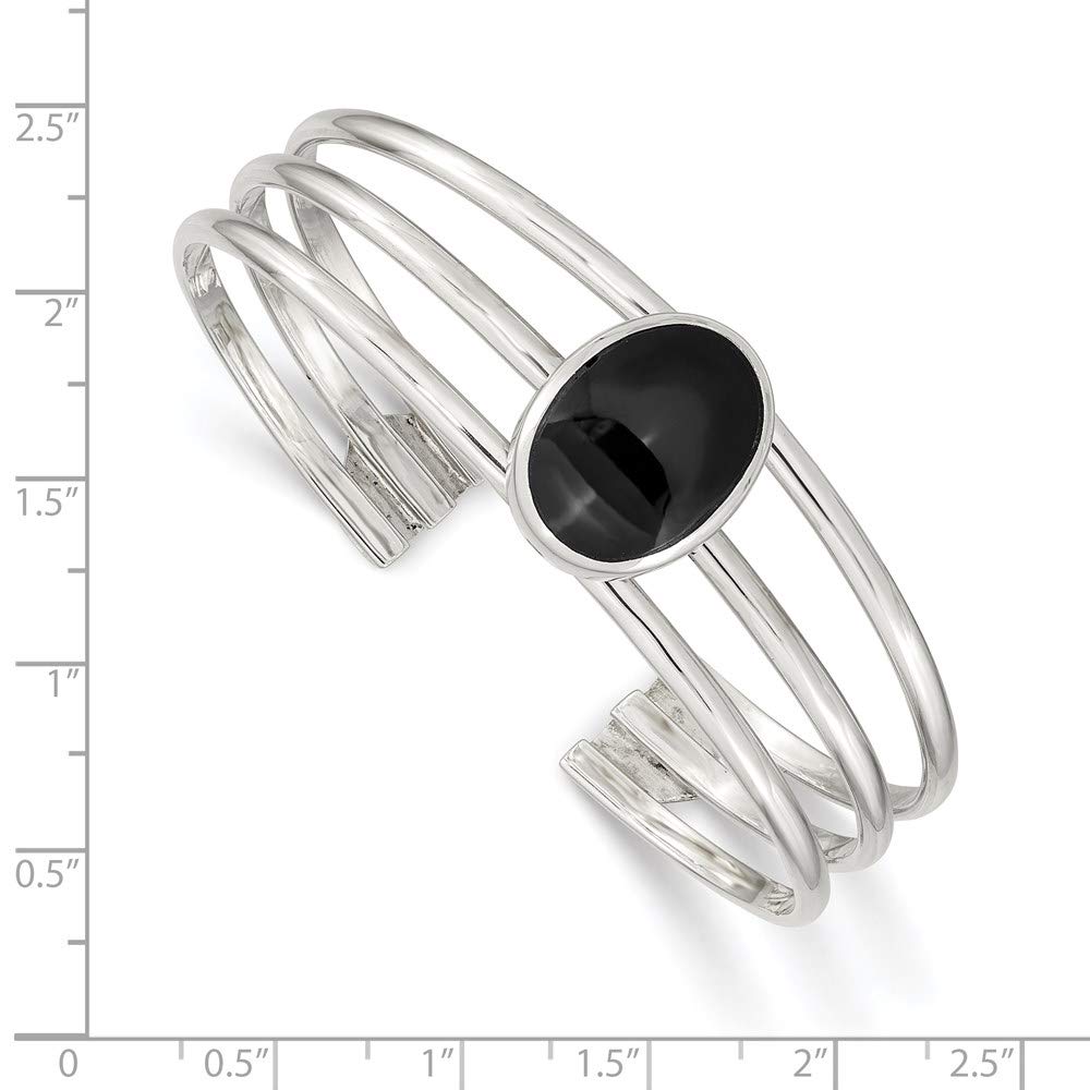 925 Sterling Silver Onyx Three-Strand Cuff Bangle Bracelet for Women | Elegant Fine Jewelry Gift for Her | 7