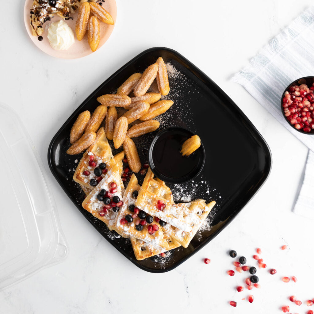12 Inch Black Square Organic Bamboo Serving Tray Set of 2 - Eco-Friendly Appetizer Plates for Party, Wedding, Picnic & Home Decor