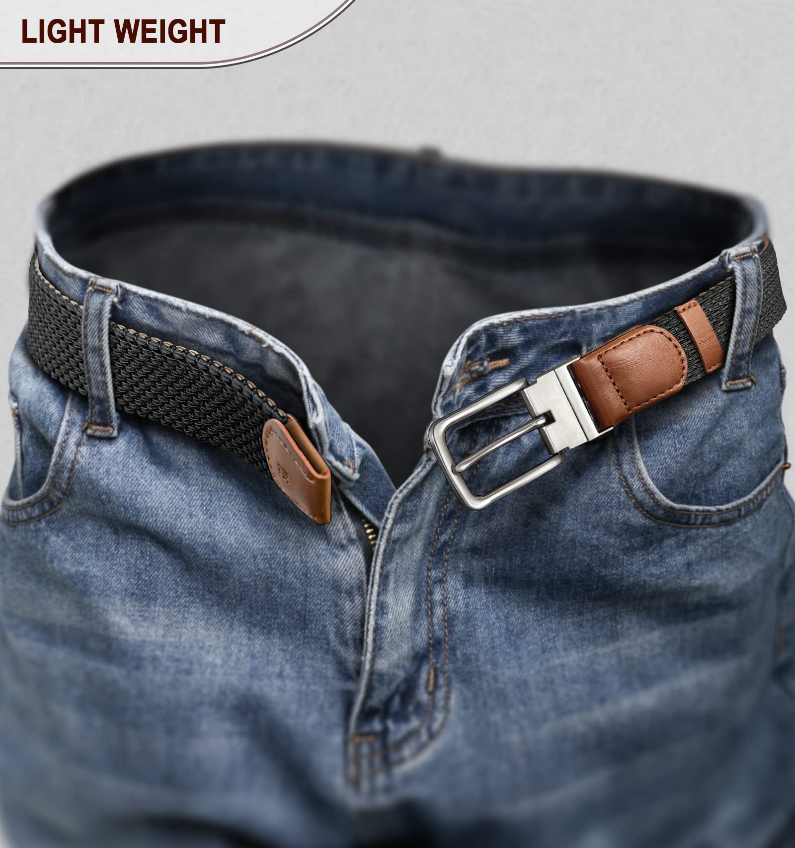 KEMISANT Reversible Braided Belt for Men - Stretchable Elastic Golf & Casual Wear - 1 3/8 Inch Width - 2-in-1 Design - Perfect Gift for Dad, Husband & Golfers - Ideal for Office, Travel & Outdoor Activities