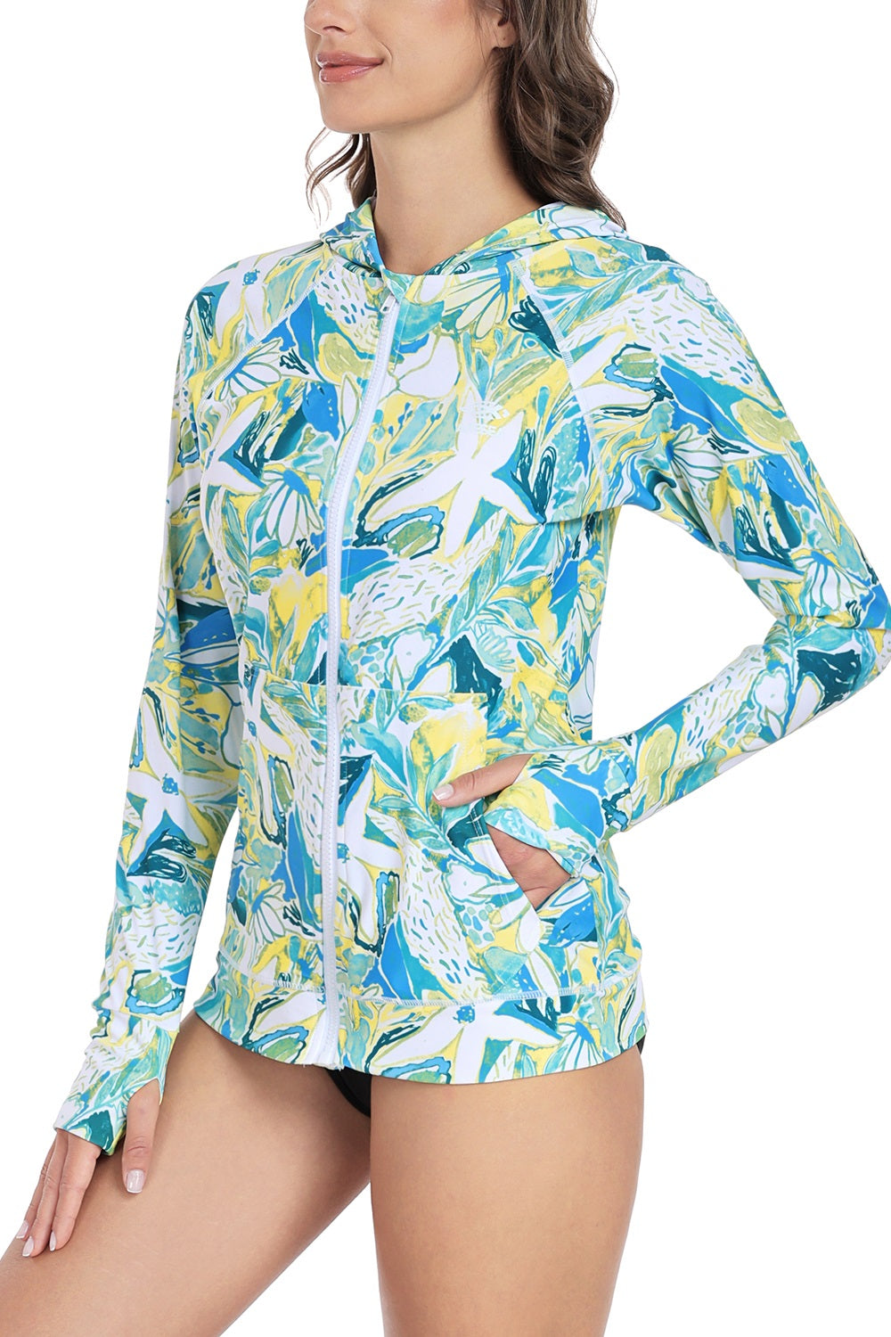 Axesea Men's UPF 50+ Hooded Rash Guard with Front Zipper - Sun Protection Swim Shirt for Surfing, Swimming & Outdoor Activities