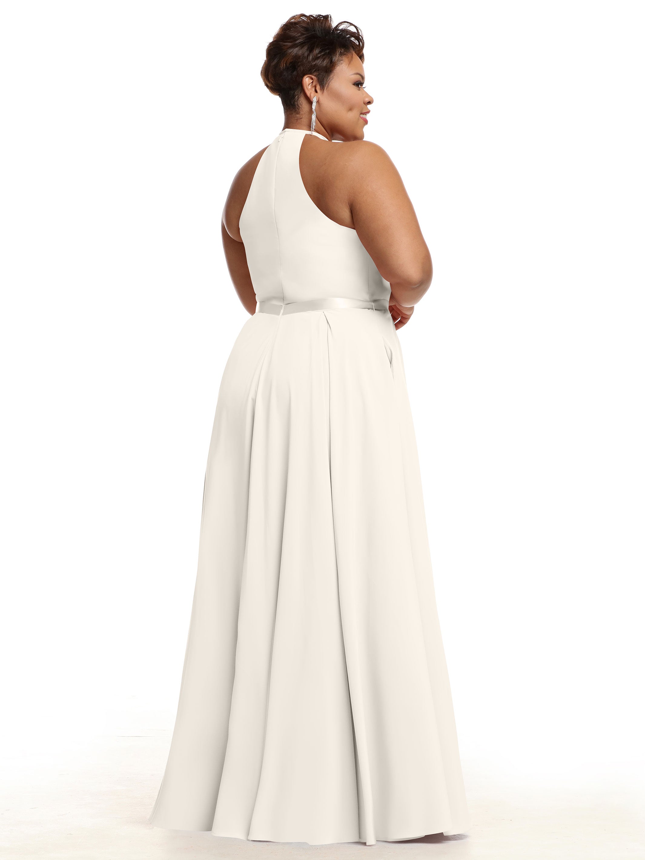 Elegant A-Line Stretch Chiffon Bridesmaid Dress with Halter Neckline & Waist Belt - Perfect for Weddings, Formal Events & Special Occasions