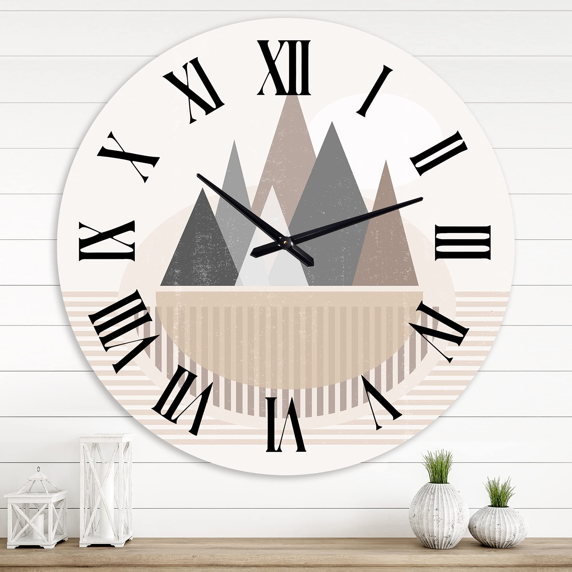 Abstract Sun and Moon in Mountains III Wall Clock - Large Modern Fractal Design for Bedroom, Living Room & Office Decor | Silent Non-Ticking Home Wall Art