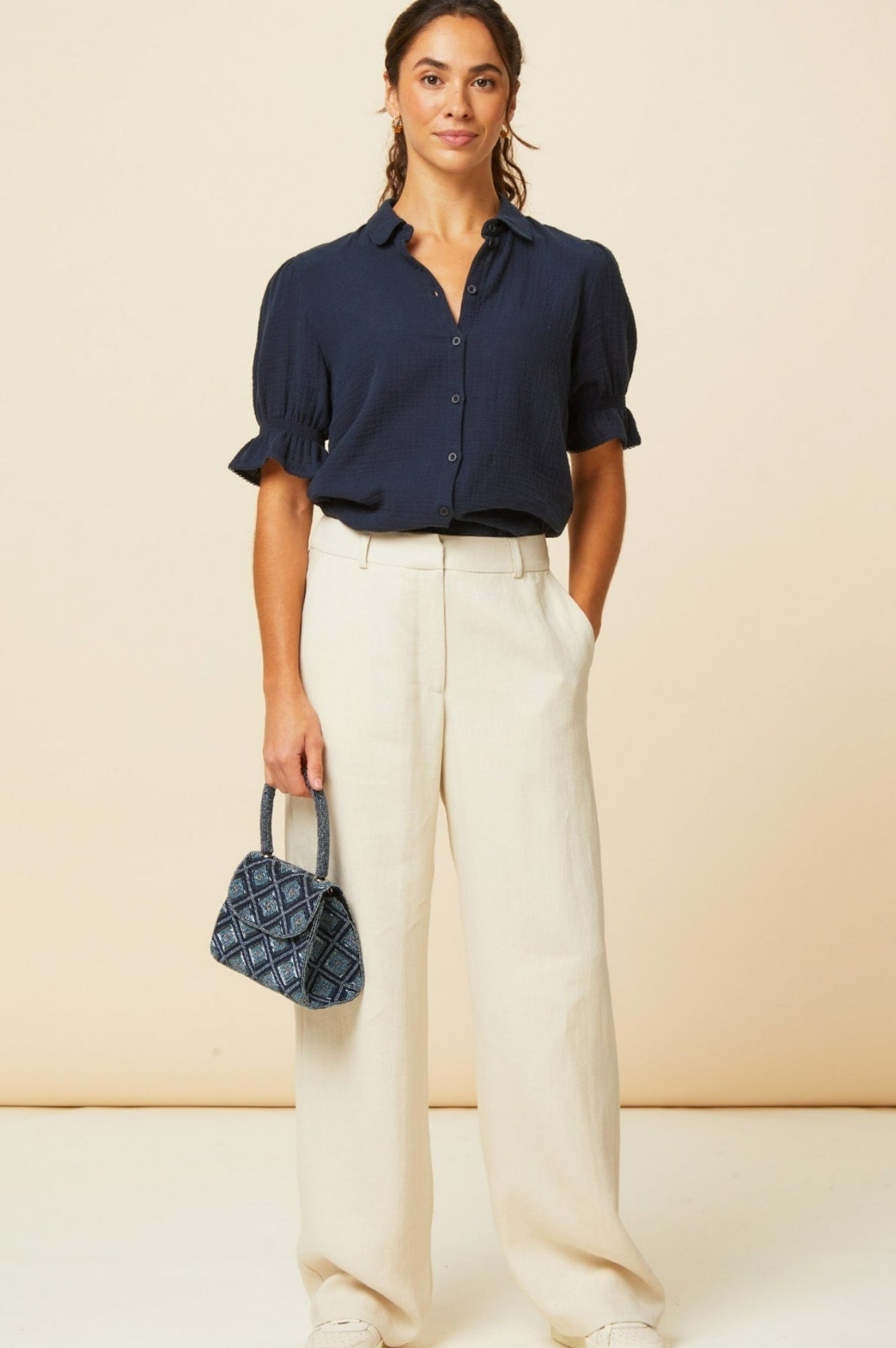 Olive Cheesecloth Blouse for Women - Soft & Breathable Navy Blue Top - Perfect for Casual Outings, Beach Cover-ups & Boho Style Outfits