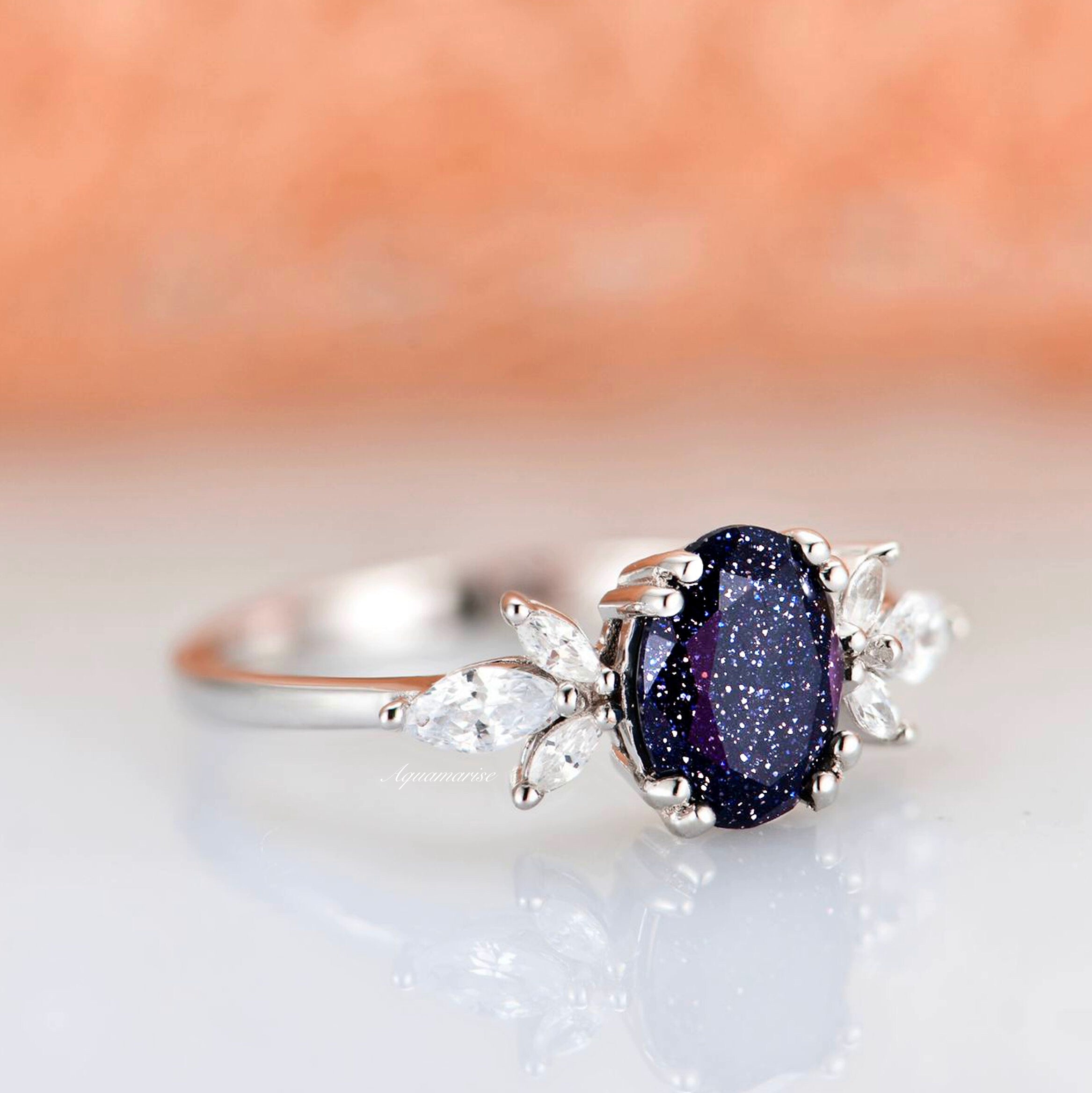 Eva Galaxy Sandstone (Starry Night) Ring - Sterling Silver Women's Jewelry for Gifts, Wedding & Everyday Wear