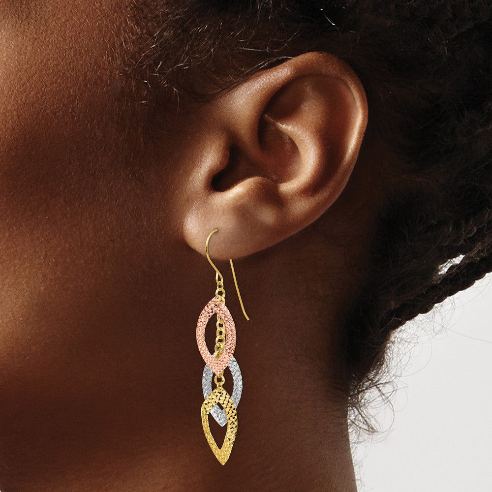 Gold Diamond Cut Tri-Color Tear Drop Shepherd Hook Earrings TL976 - Elegant Dangle Earrings for Women, Perfect for Parties, Weddings & Special Occasions
