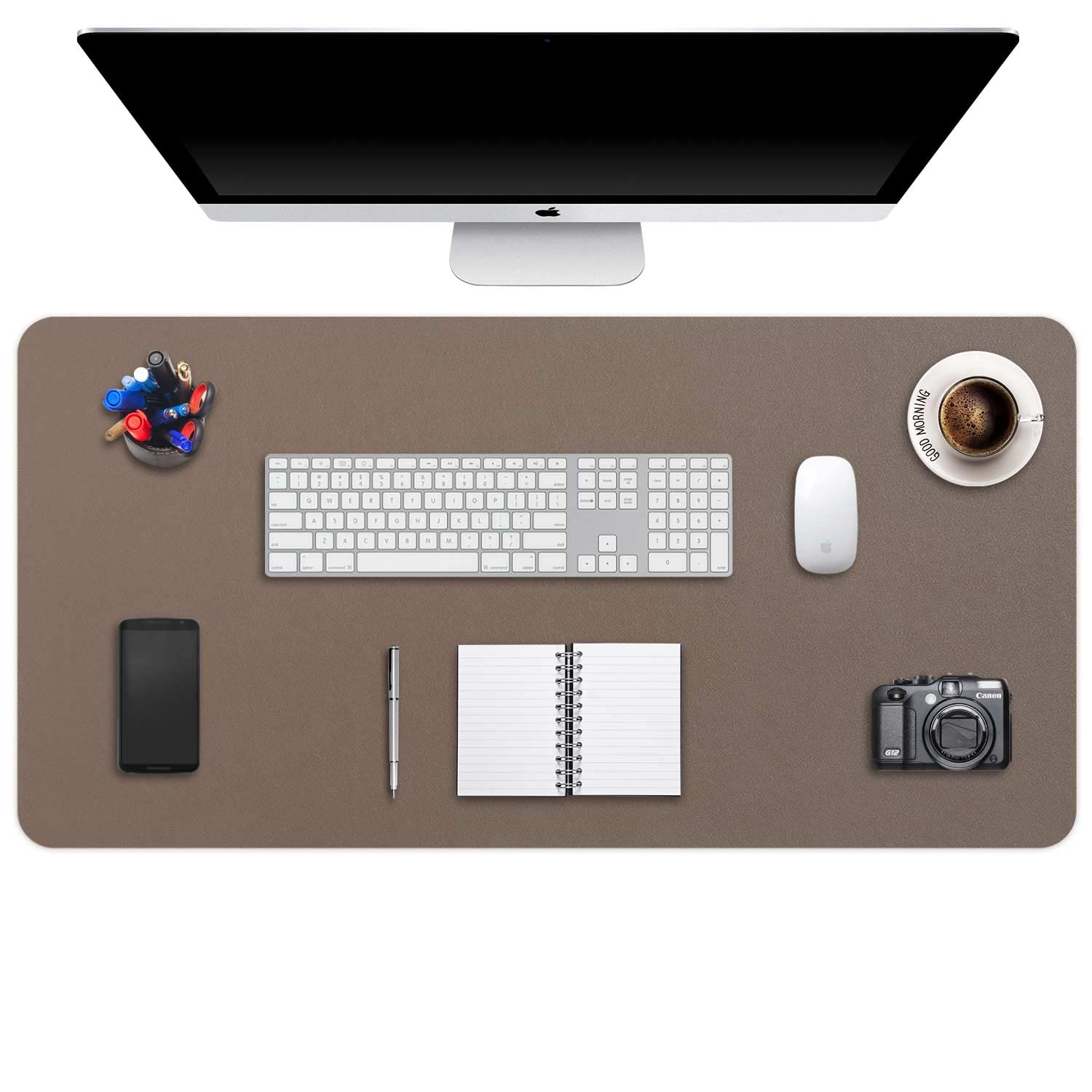 DOBAOJIA Large Desk Mat 90x43cm - Waterproof PU Leather & Non-Slip Suede Base - Office Desk Pad for Keyboard, Mouse & Writing - Perfect for Home, Work & Gaming Setup (Mud Brown)