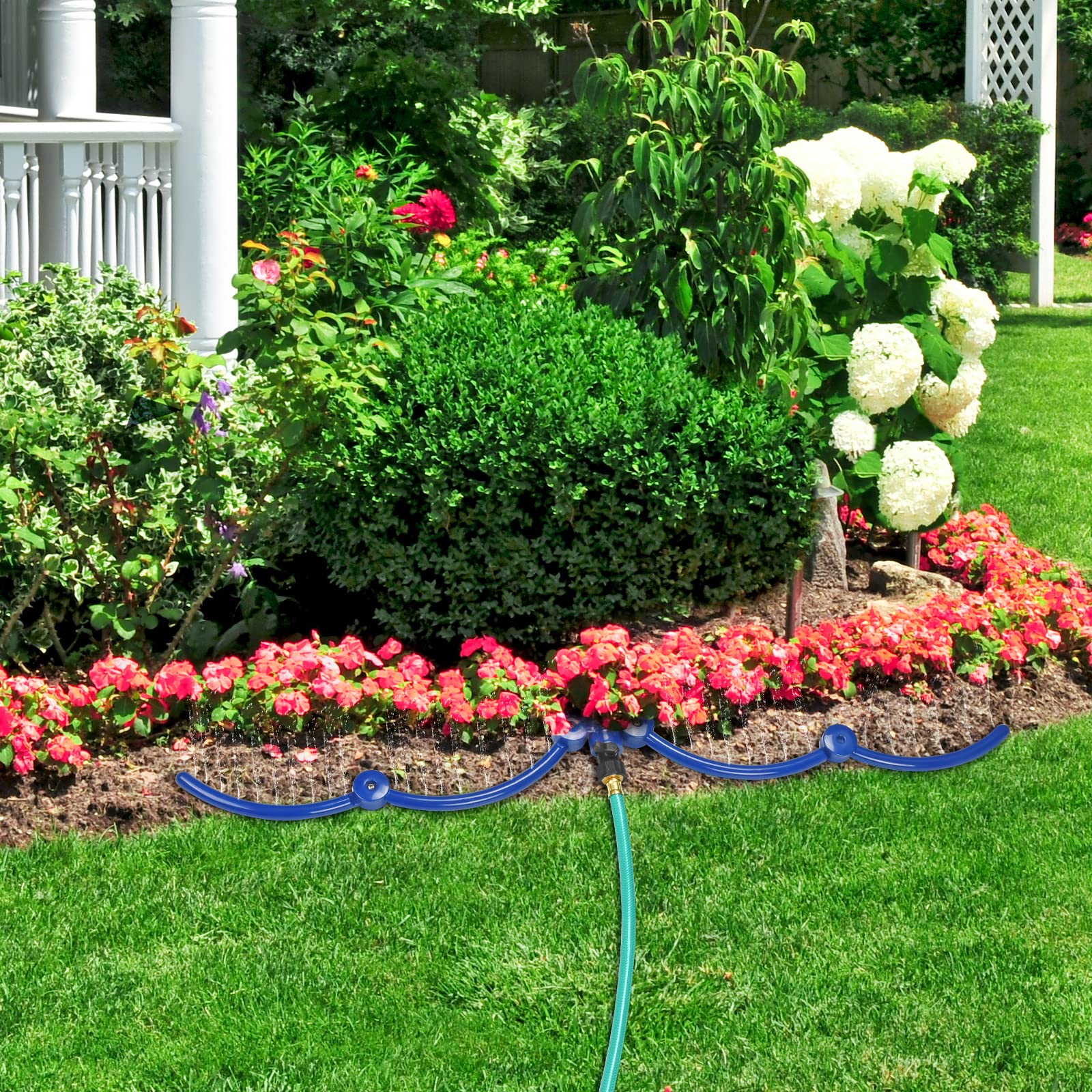 360° Tree Watering Ring - Adjustable Sprinkler & Irrigation System for Outdoor Plants, New Trees, Shrubs & Raised Garden Beds | Includes Y Hose Splitter for Efficient Watering | Perfect for Landscaping, Gardening & Drought Protection (Small Size)