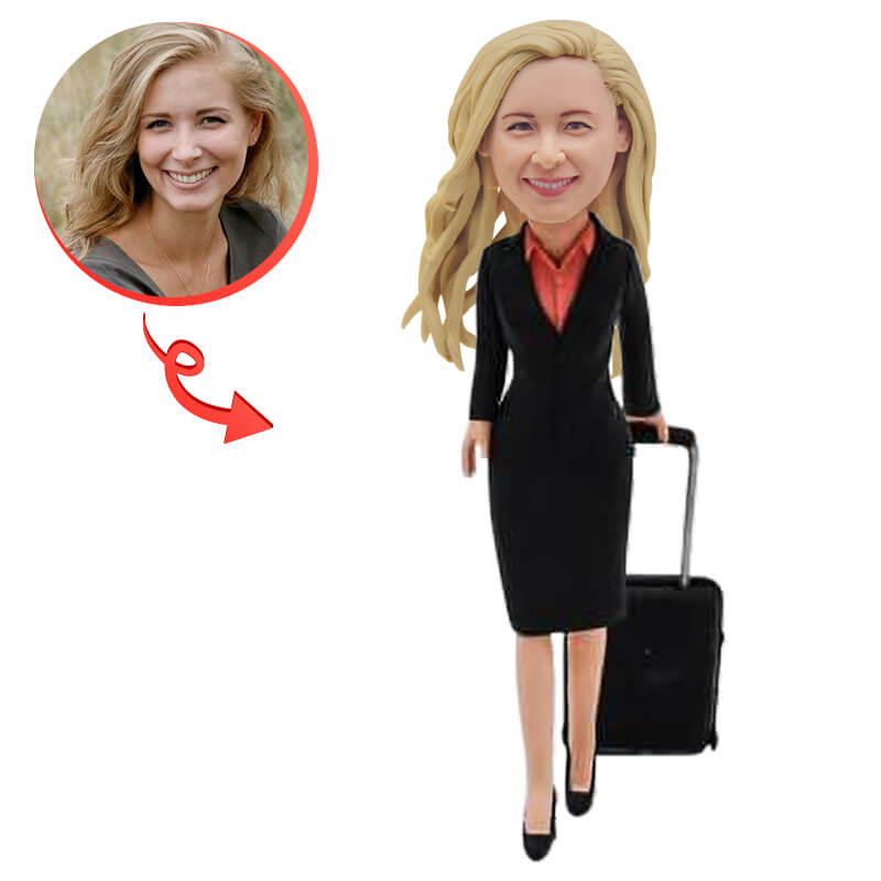 Custom Female Flight Attendant Bobblehead - Personalized Airline Crew Collectible - Perfect for Aviation Enthusiasts, Cabin Crew Gifts & Office Desk Decor