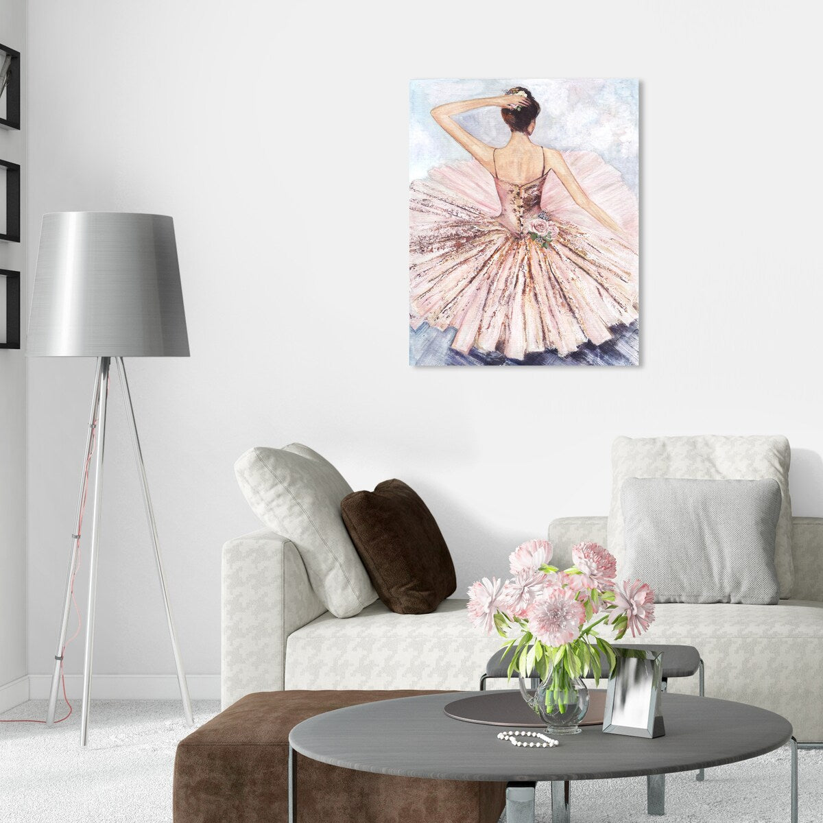 Ballet Inspired Roses & Dancer Tutu Pink Canvas Wall Art - Elegant Home Decor for Living Room, Bedroom, Nursery | Perfect Gift for Ballet Lovers & Dance Enthusiasts