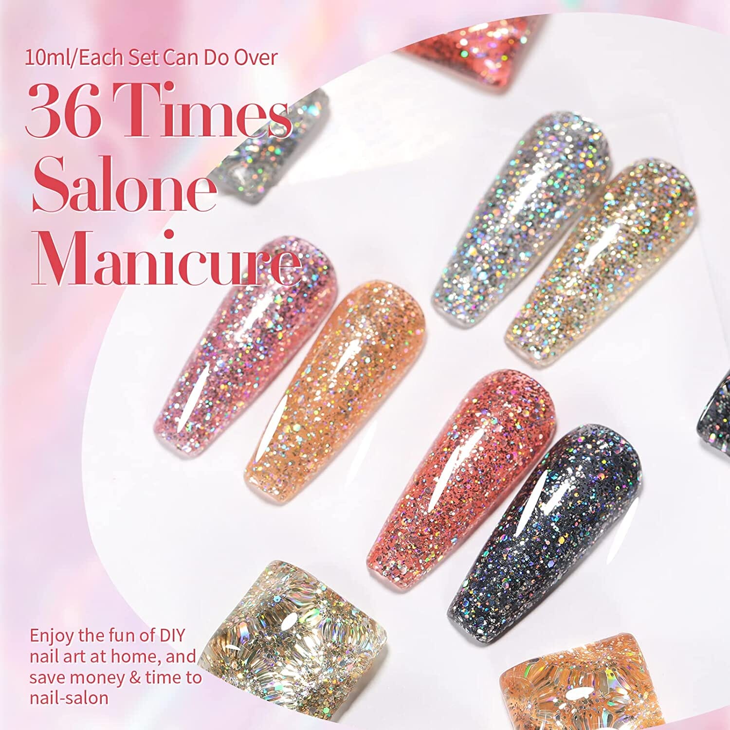 6 Colors Glitter Gel Polish Set for Nails - Long Lasting UV LED Soak Off Manicure Kit | Perfect for Home Salon, Party Nails & Gift Giving