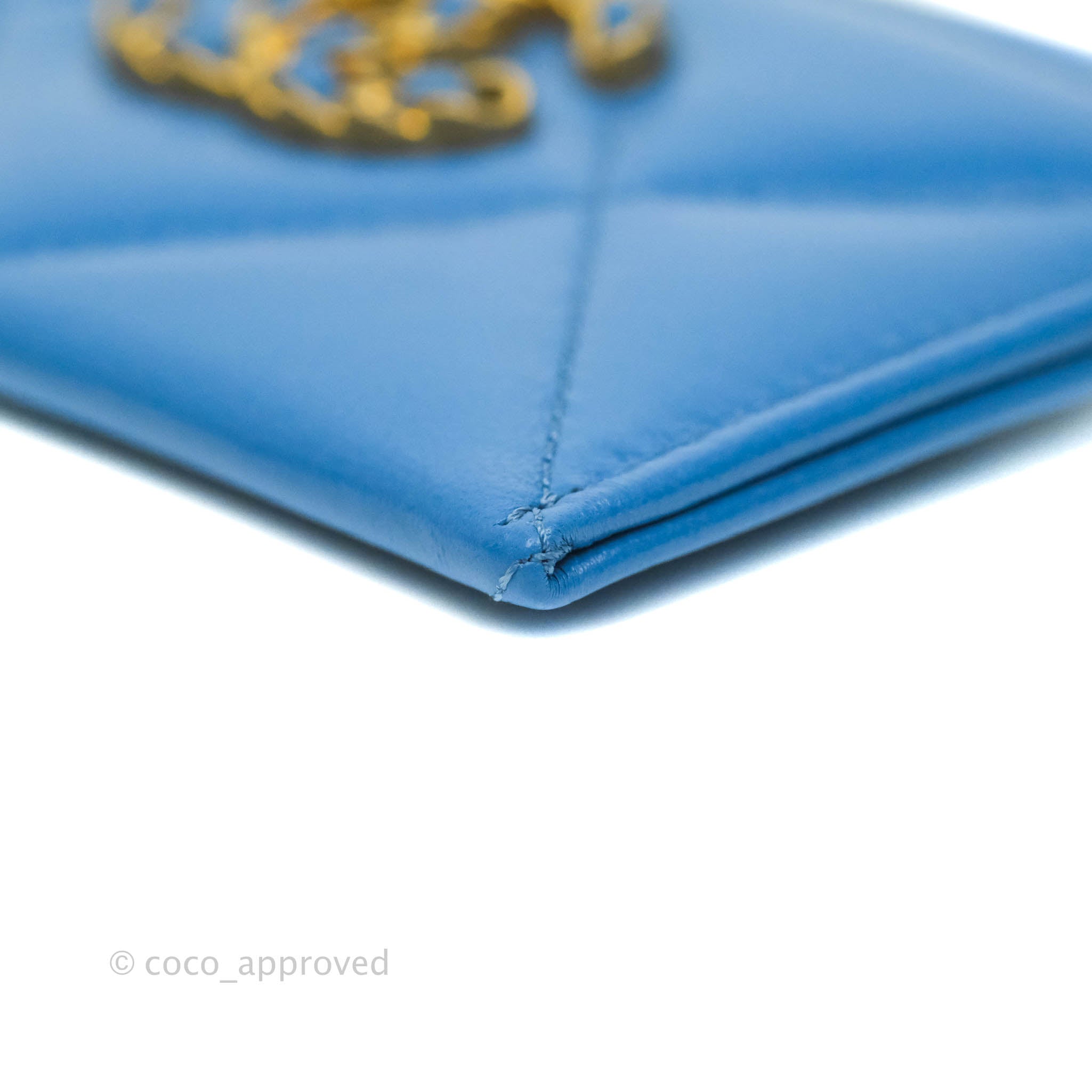 Chanel 19 Quilted Blue Leather Flat Card Holder Wallet - Luxury Slim ID Credit Card Case for Women - Perfect for Everyday Use & Travel Essentials