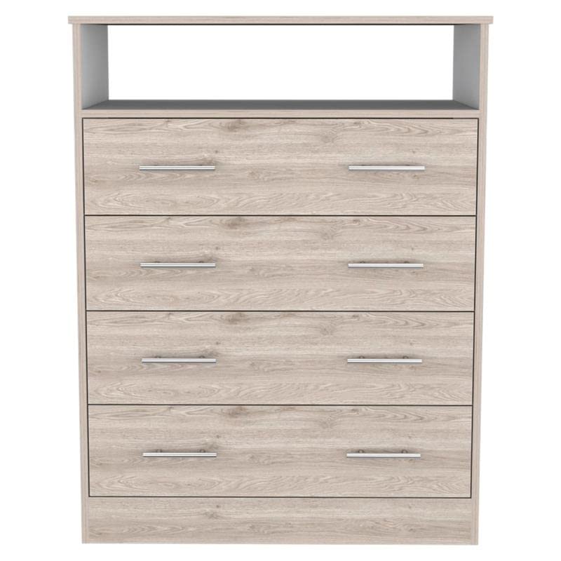 TUHOME Peru L 4-Drawer Dresser - Light Grey/White Engineered Wood Bedroom Storage Furniture for Clothes, Blankets & Accessories