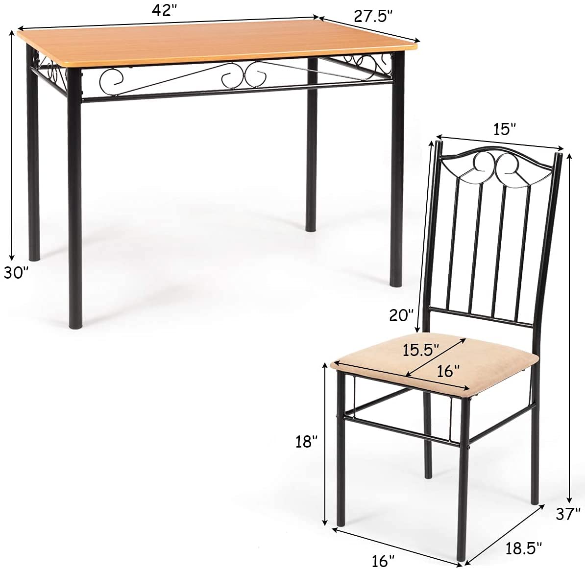 COSTWAY 5-Piece Modern Dining Table Set with Metal Frame - Kitchen Table & 4 Chairs for Home, Restaurant & Café | Perfect for Small Spaces, Family Meals & Commercial Use