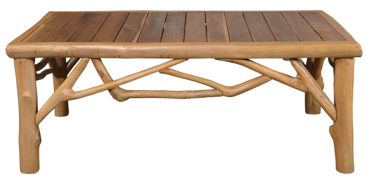 Lodge Coffee Table - Solid Natural Teak Wood Modern Living Room Furniture for Home & Office Decor