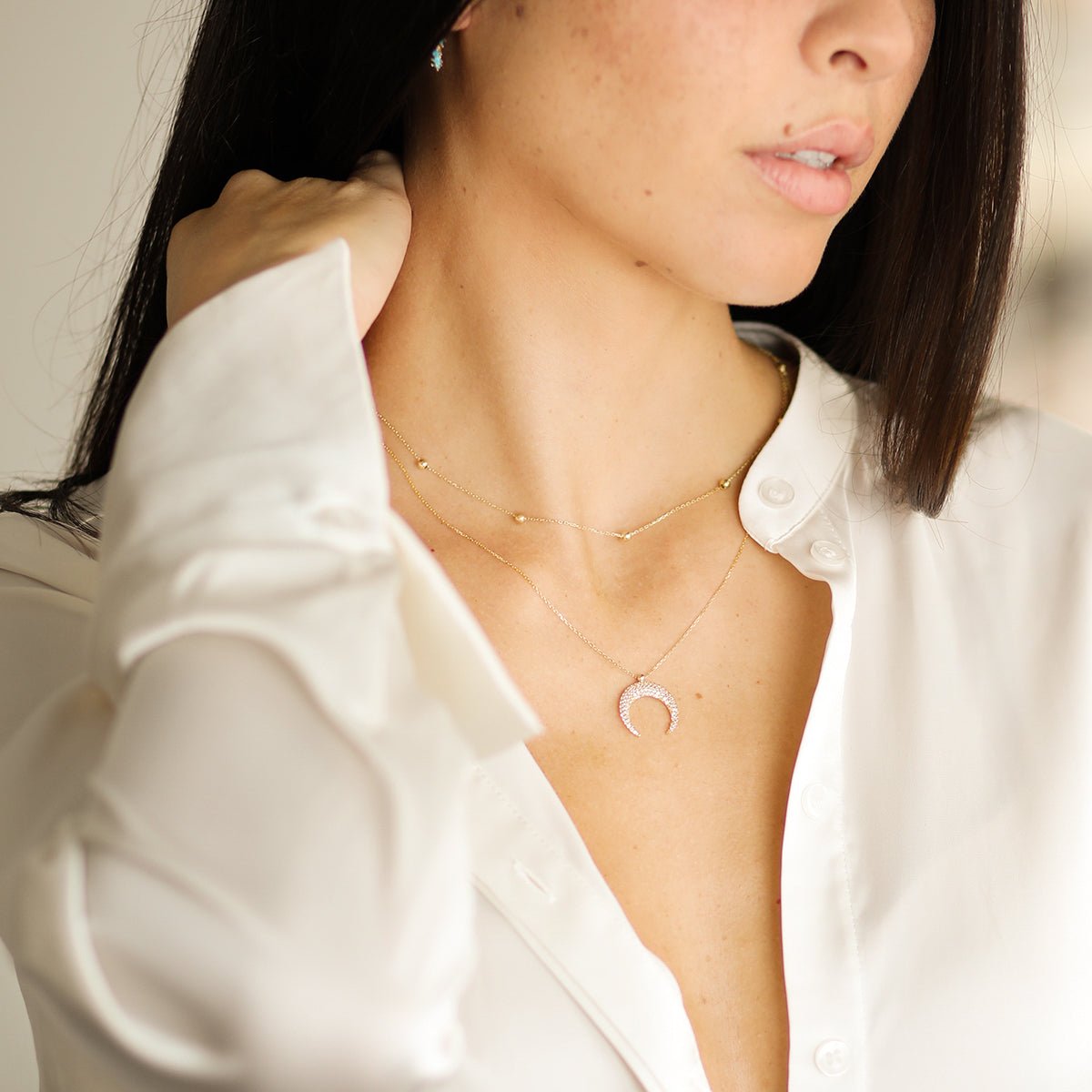 14K Solid Yellow Gold Beaded Station Necklace - Elegant Layering Jewelry for Women, Perfect for Everyday Wear & Special Occasions