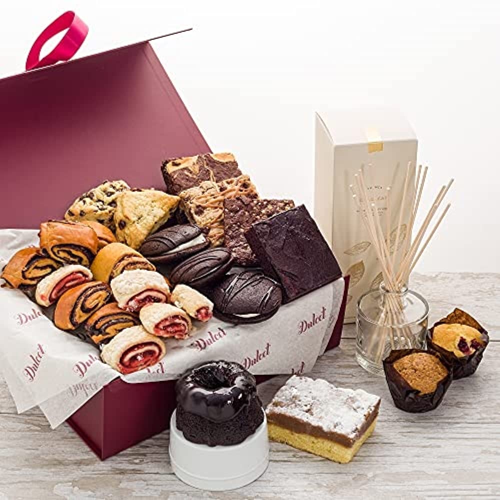 Gourmet Gift Basket with Oil Reed Diffuser - Handmade Freshly Baked Treats - Assorted Brownies, Rugelach, Whoopie Pies, Crumb Cake, Scones - Perfect for Holidays, Birthdays & Corporate Gifts