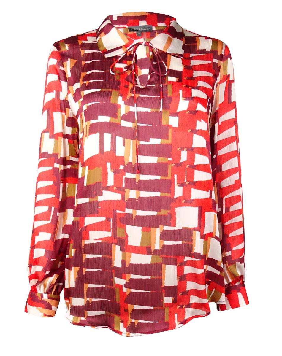 Vince Camuto Women's Long-Sleeve Graphic Print Blouse - Stylish Casual Top for Work, Date Night & Everyday Wear