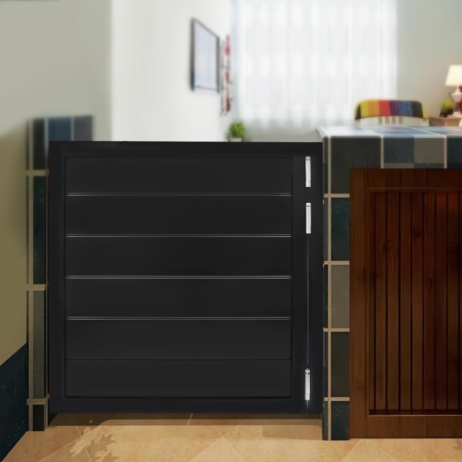 Solid Wood Swinging Cafe Doors - 35.4x35.4 Inch Black Saloon Style Doors with 3 Spring Hinges for Restaurants, Bars, Kitchens & Western Decor