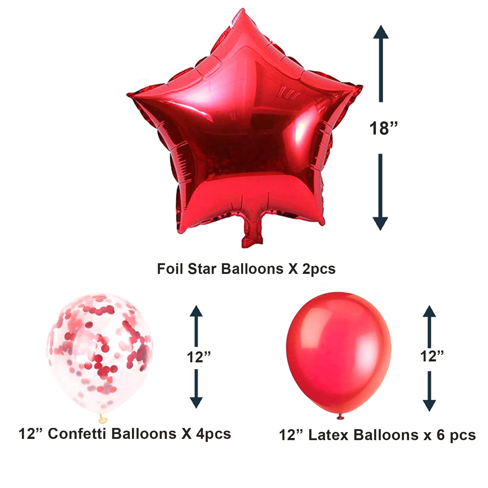 16 Inch Happy Birthday Balloons Decorations Set - 13 Letter Balloons, 2 Giant Star Foil Balloons, 4 Confetti Balloons, 6 Latex Balloons (Red) | Party Decor, Birthday Celebration, Baby Shower, Anniversary, Graduation, Wedding Backdrop