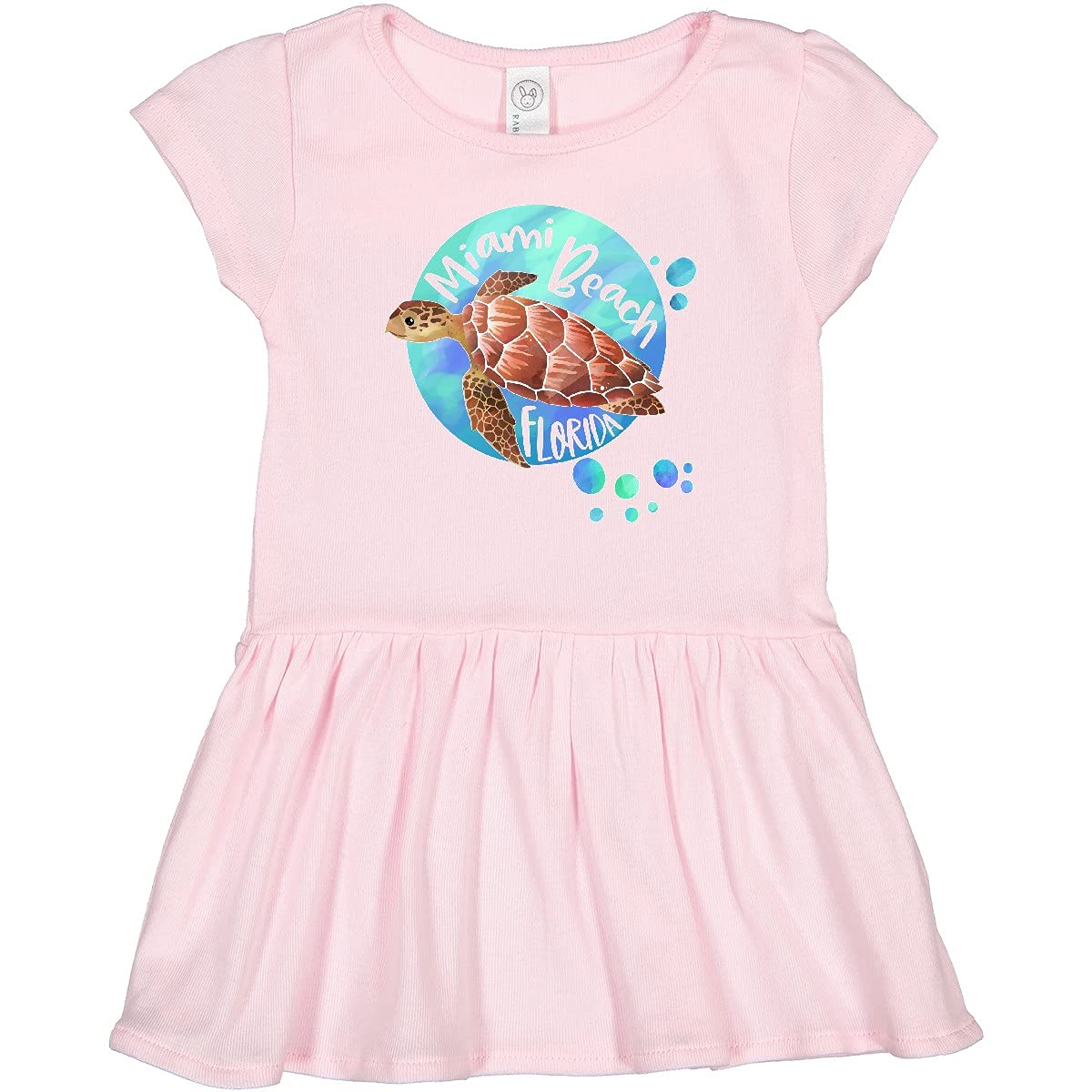 Inktastic Miami Beach Florida Swimming Sea Turtle with Bubbles Toddler Dress - Cute Summer Outfit for Beach Vacation & Pool Parties
