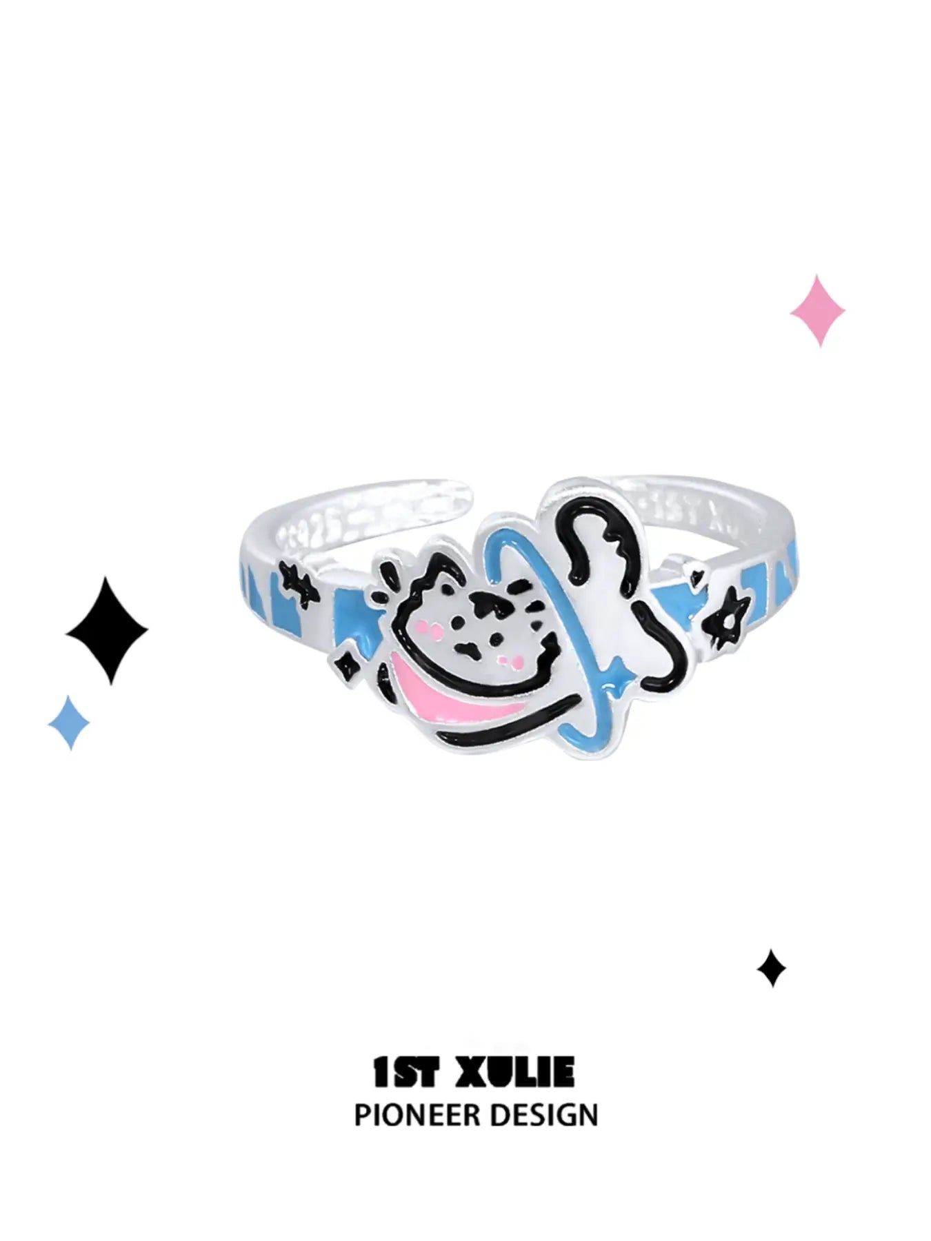 Angel Cuties 925 Sterling Silver Kitten & Puppy Hand-Painted Colorful Resin Ring™ - Cute Animal Jewelry for Women, Girls | Perfect Gift for Pet Lovers, Birthday, Valentine's Day