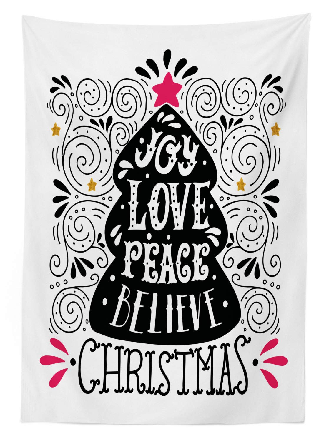 Ambesonne Joy Outdoor Tablecloth - Abstract Christmas Tree Pattern with Tree Topper & Swirled Lines, Washable Picnic Table Cover 58x120 Inches, Dark Coral Black White - Perfect for Holiday Parties, Picnics & Outdoor Dining Decor
