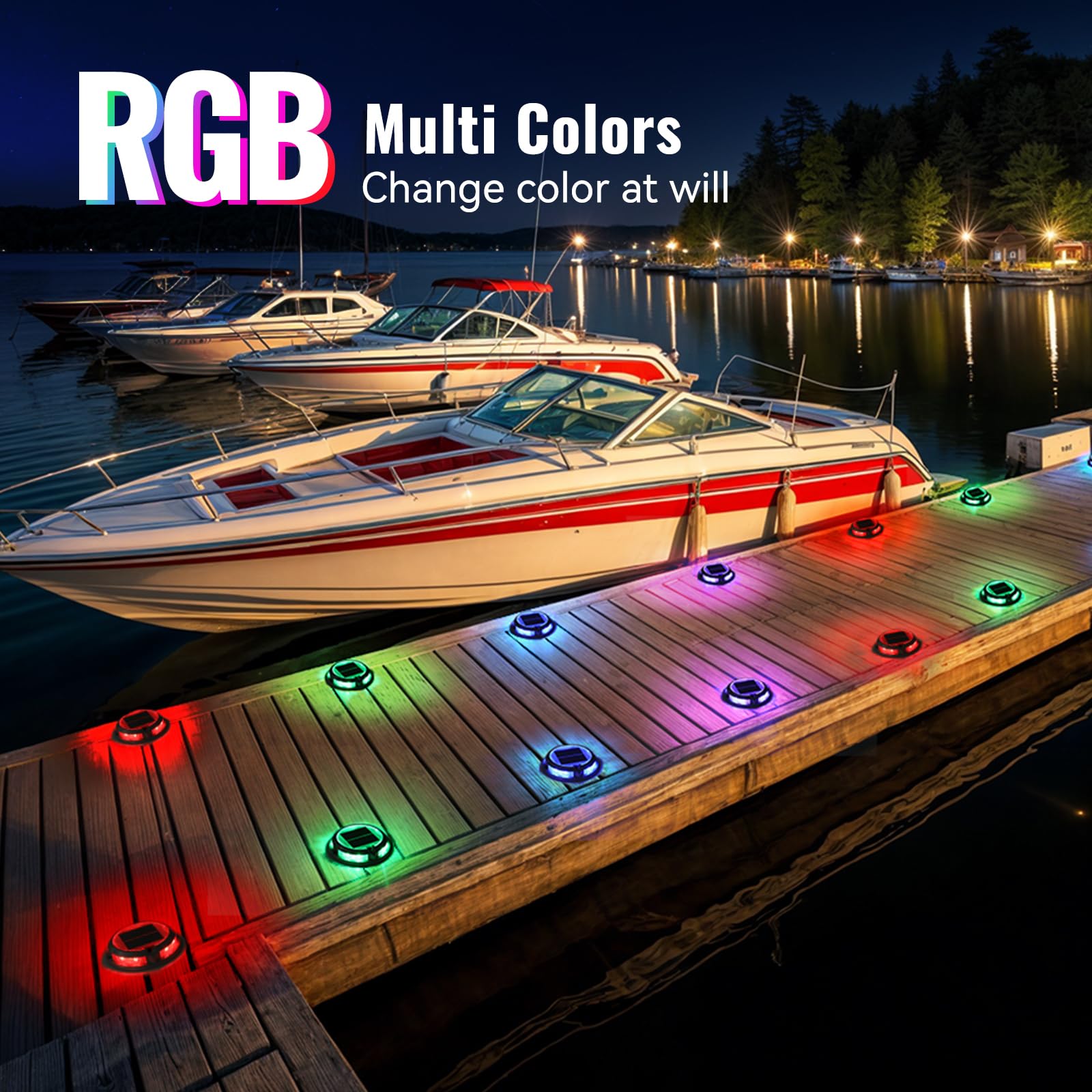 12 Pack Solar Driveway Lights Outdoor - Waterproof IP68 RGB Solar Deck Lights with 3 Dynamic Modes for Driveway, Stairs, Boat Dock, Garden & Walkway Lighting | Perfect for Night Safety & Landscape Decoration
