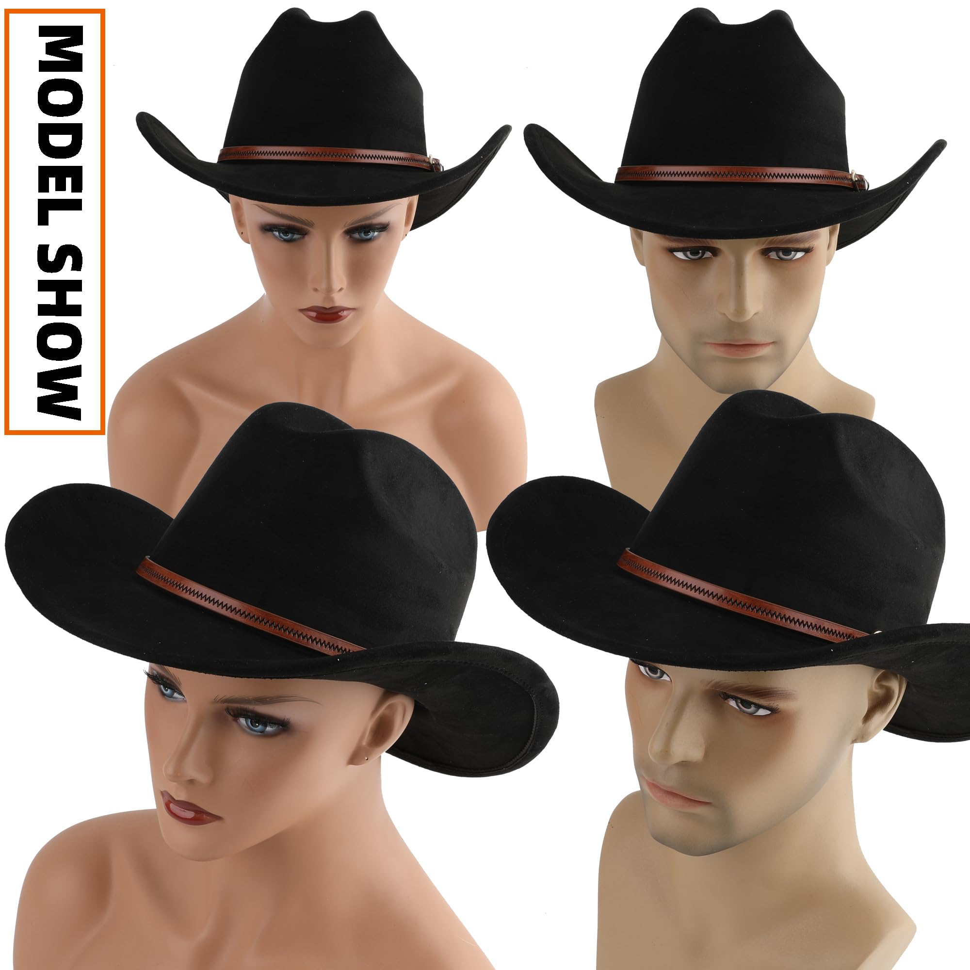 Stylish Cowboy Hat for Women & Men - Wide Brim Western Cowgirl Hat for Rodeo, Country Music Festivals & Outdoor Adventures