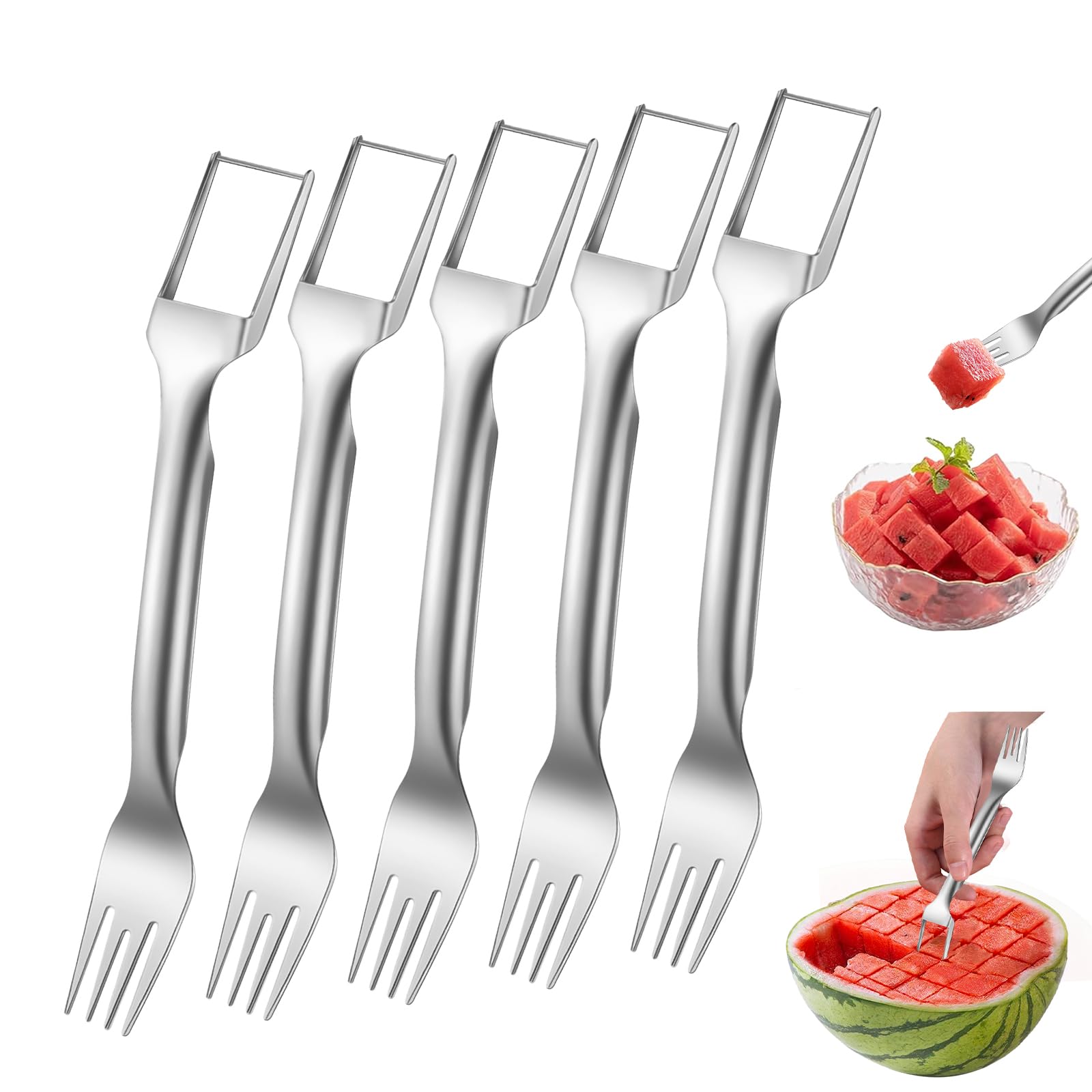 2024 New 2-in-1 Stainless Steel Fruit Cutter - Watermelon Slicer & Dual Head Knife Set (5PCS) | Perfect for Summer BBQs, Family Parties, Camping & Outdoor Picnics | Durable Kitchen Tool for Easy Fruit Cutting