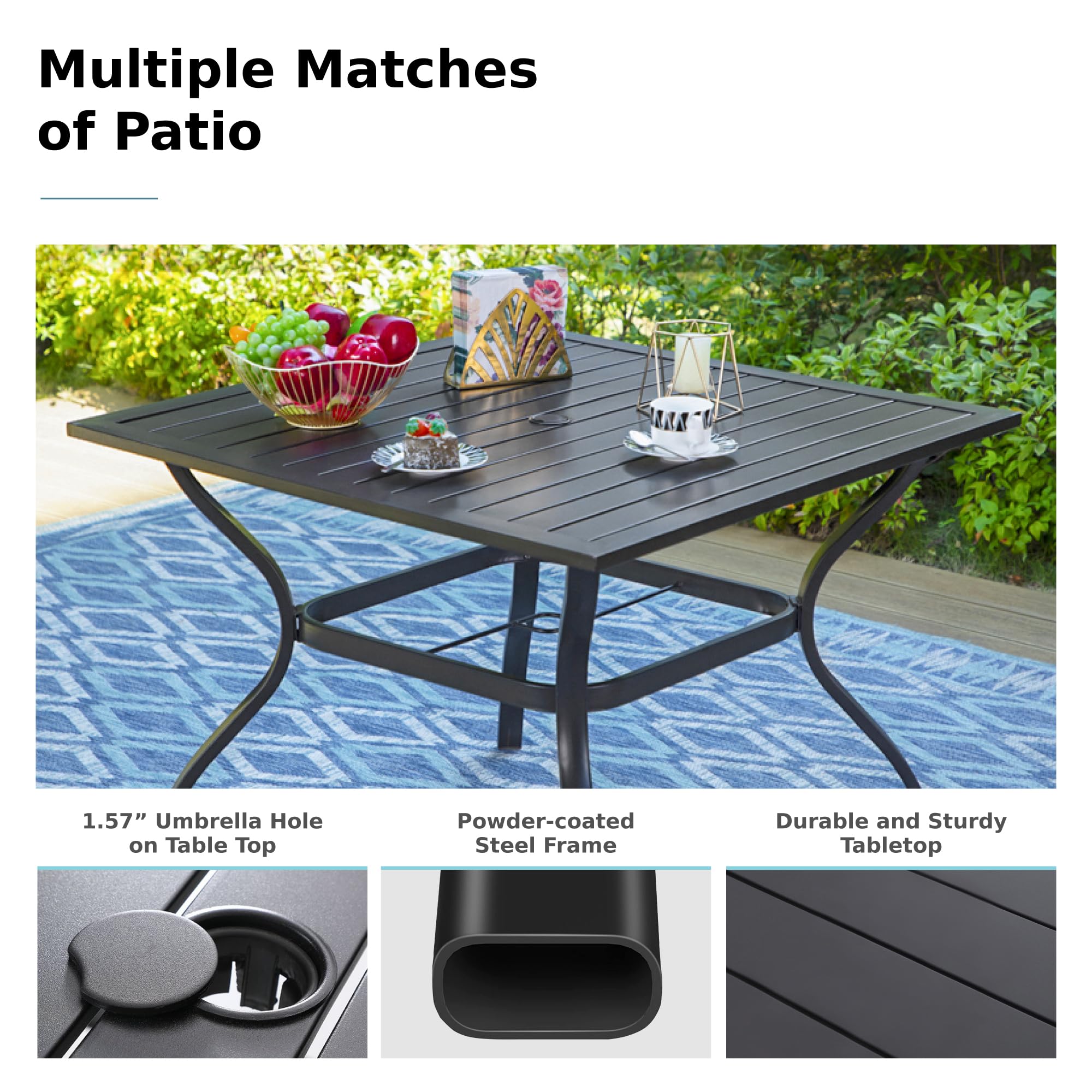 MFSTUDIO 4-Piece Outdoor Patio Dining Set with Umbrella - Stackable Chairs & Wood-Like Square Table - Perfect for Backyard, Garden, Poolside & Outdoor Entertaining (Orange Red, Umbrella Base Not Included)