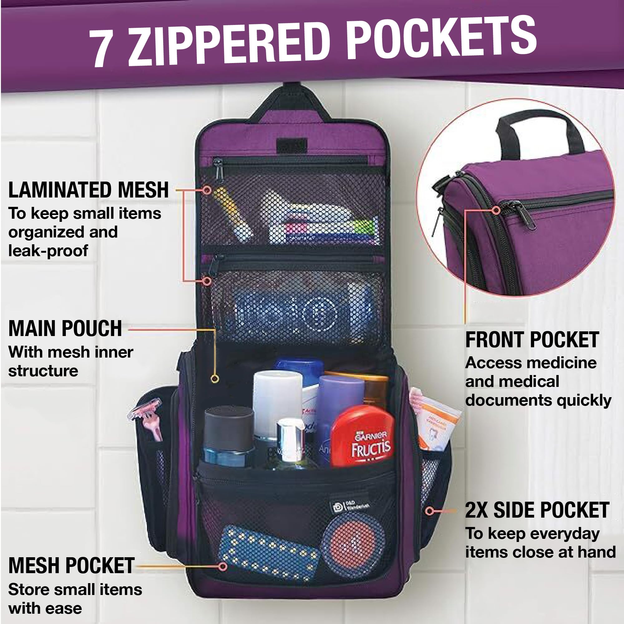 D&D Hanging Travel Toiletry Bag for Men & Women - Large Water-Resistant Cosmetic Organizer with 10 Compartments, YKK Zippers & XXL Metal Hook - Perfect for Makeup, Toiletries & Travel Essentials - Ideal for Camping, Gym & Business Trips