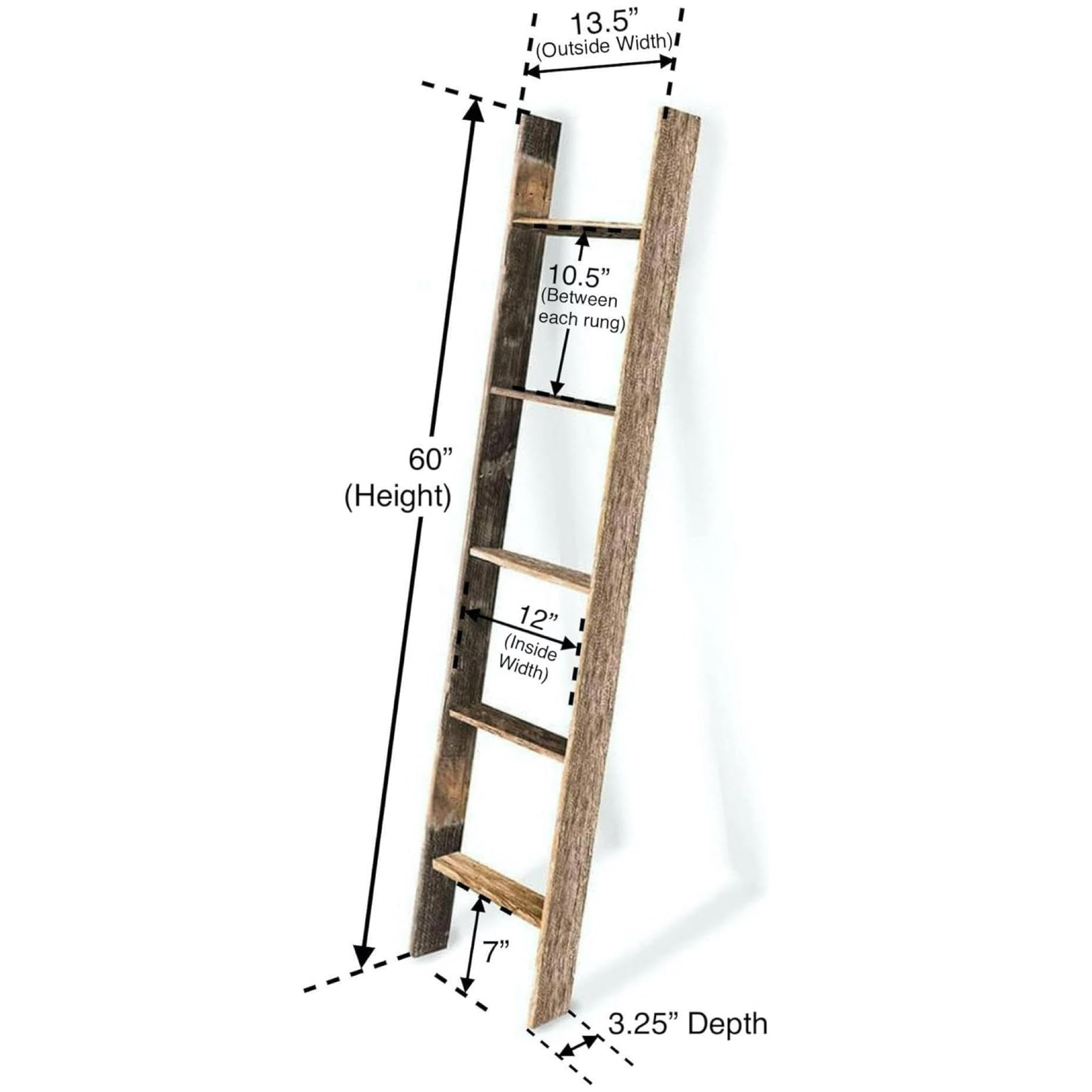 Barnwood USA 5-Foot White Wooden Blanket Ladder – Rustic Farmhouse Style Decorative Blanket Holder for Living Room – Towel & Quilt Organizer Rack – Perfect for Cozy Home Decor, Bedroom Storage & Fireplace Display