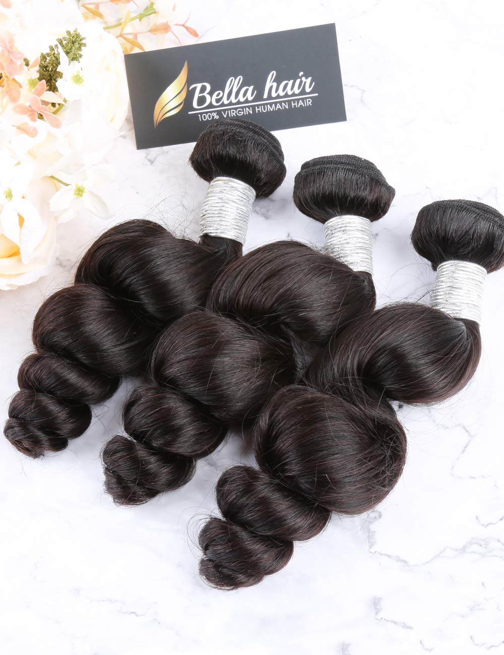 Bella Hair Best One Donor 100% Virgin Human Hair Extensions - Natural Color Loose Wave 3 Bundles (26