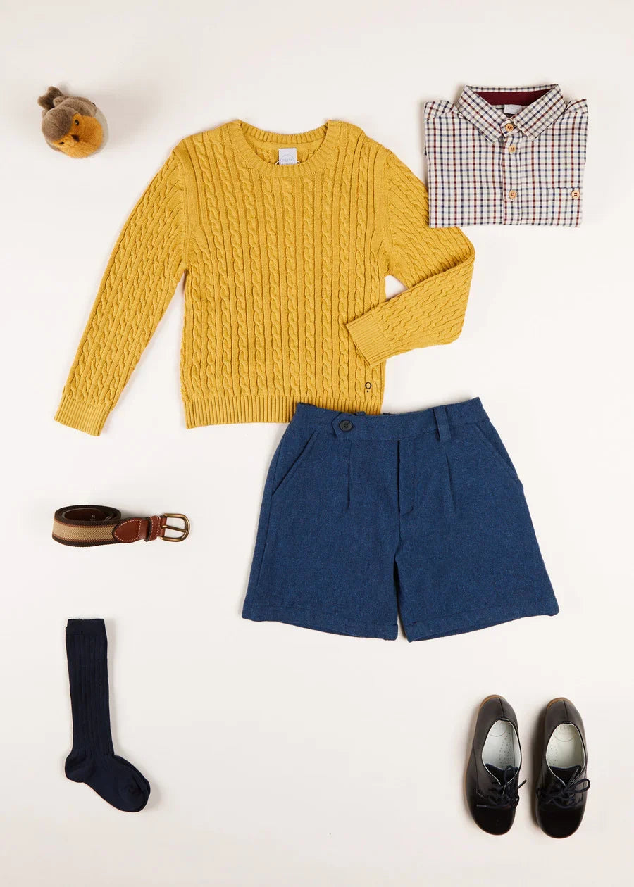 Mustard Cable Knit Sweater for Boys - Cozy Winter Pullover for Kids - Perfect for School, Playdates & Family Outings
