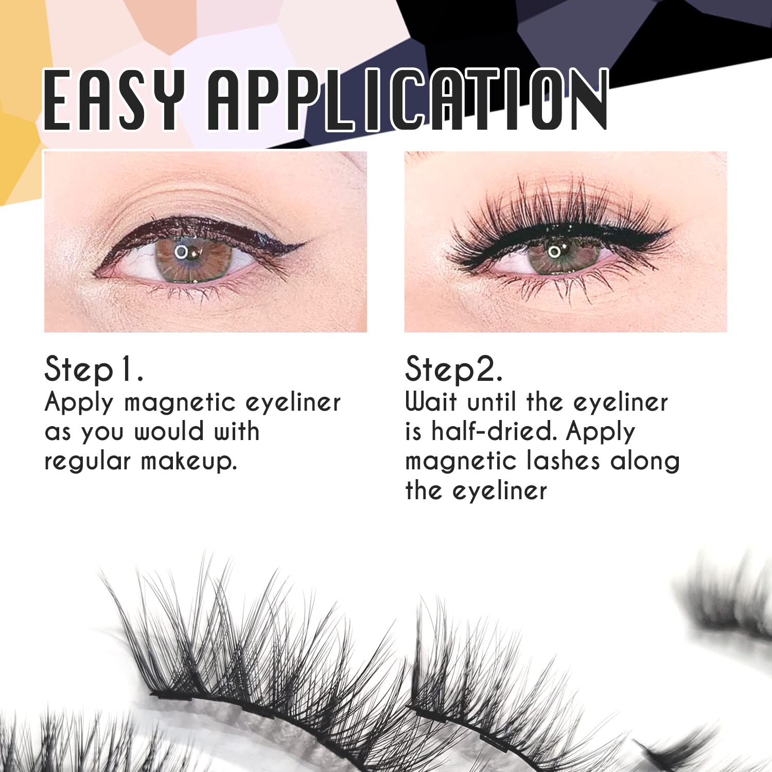 Amber Lash Magnetic Eyeliner & Lashes Kit - Most Natural 8D/3D Reusable Fake Eyelashes with Applicator, No Glue Needed, Waterproof & Long Lasting - Perfect for Weddings, Parties & Everyday Glam Makeup