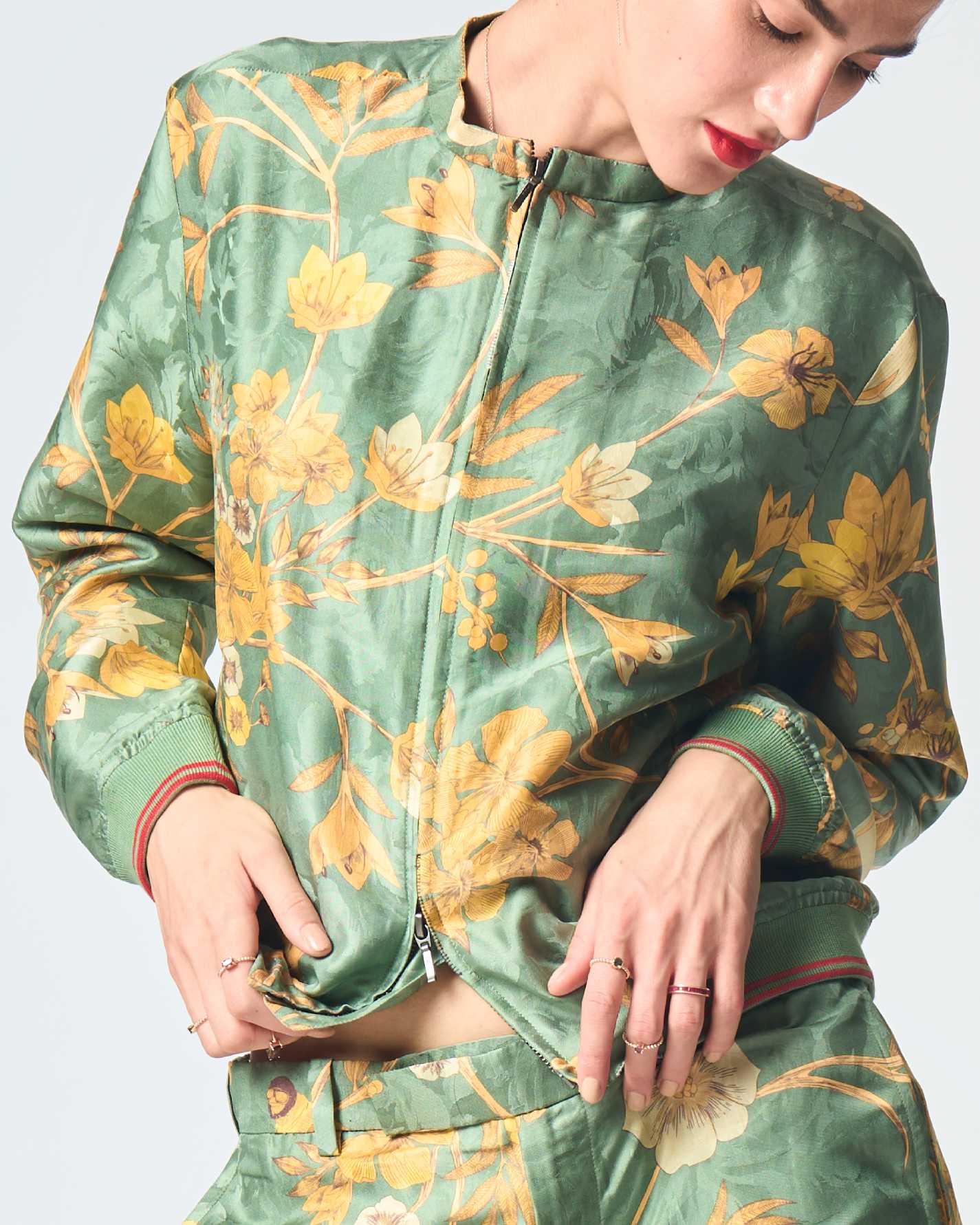Janbaaz Men's Bomber Jacket - Premium Silk Damask Fabric in Sage Green | Lightweight & Stylish for Casual Wear, Night Out & Fall Fashion