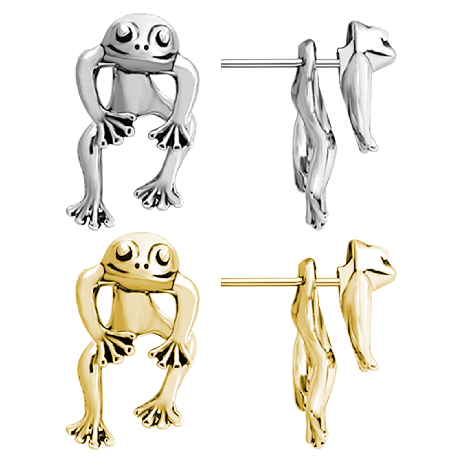3PCS Frog Earrings for Women - No Piercing Clip-On Ear Cuffs, Cute Animal Jewelry for Girls | Perfect for Parties, Gifts & Everyday Fashion Accessories