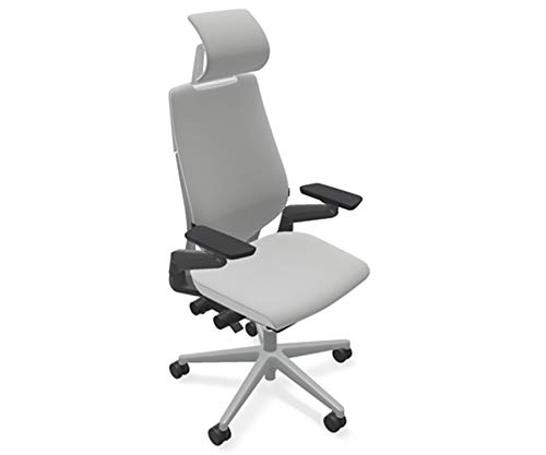 Steelcase Gesture Ergonomic Office Chair with Adjustable Headrest & Lumbar Support - Cogent Connect Nickel Fabric - Hard Floor Casters - Platinum Frame - Perfect for Home Office & Corporate Workspaces