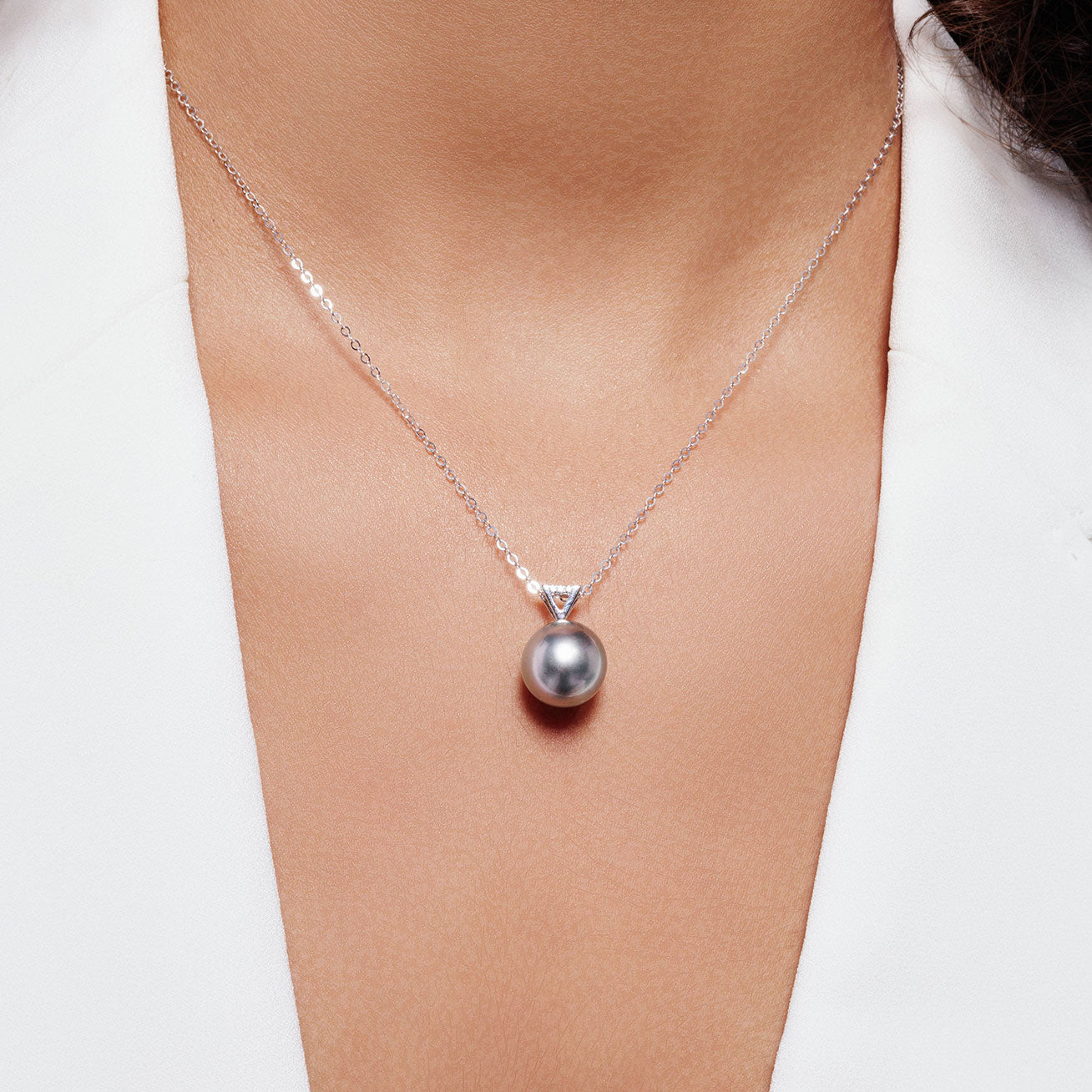 18K Solid Gold Diamond Tahitian Pearl Necklace KN00285 - Luxury Pearl Jewelry for Women, Elegant Gift for Wedding, Anniversary & Special Occasions