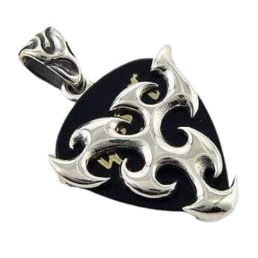 Flame Blade Tribal Sterling Silver Guitar Pick Holder Pendant - Unique Jewelry for Musicians & Guitar Players - Perfect for Concerts, Gigs & Music Lovers