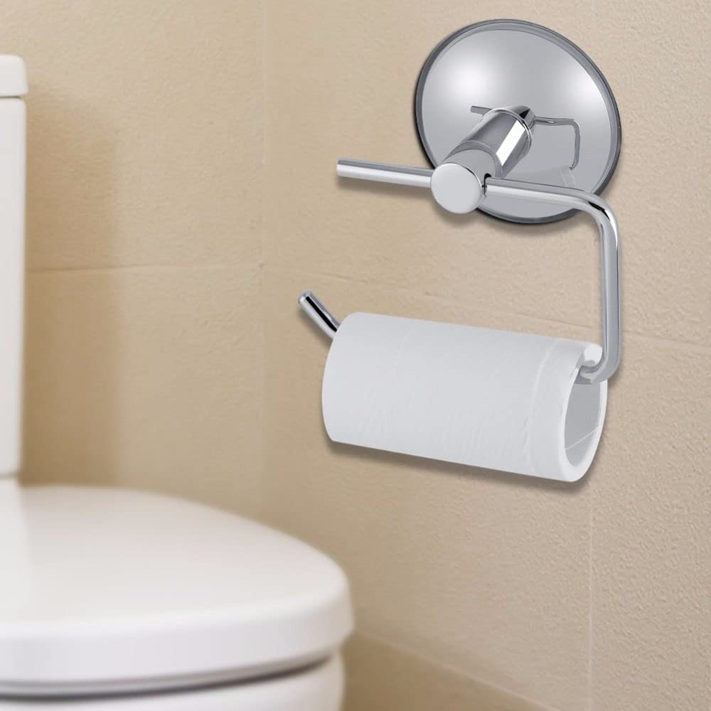 Stainless Steel Vacuum Suction Cup Roll Paper Holder - Wall Mounted Bathroom Tissue Rack for Toilet, WC & Home Decor | Space-Saving Storage Solution for Small Bathrooms & Powder Rooms