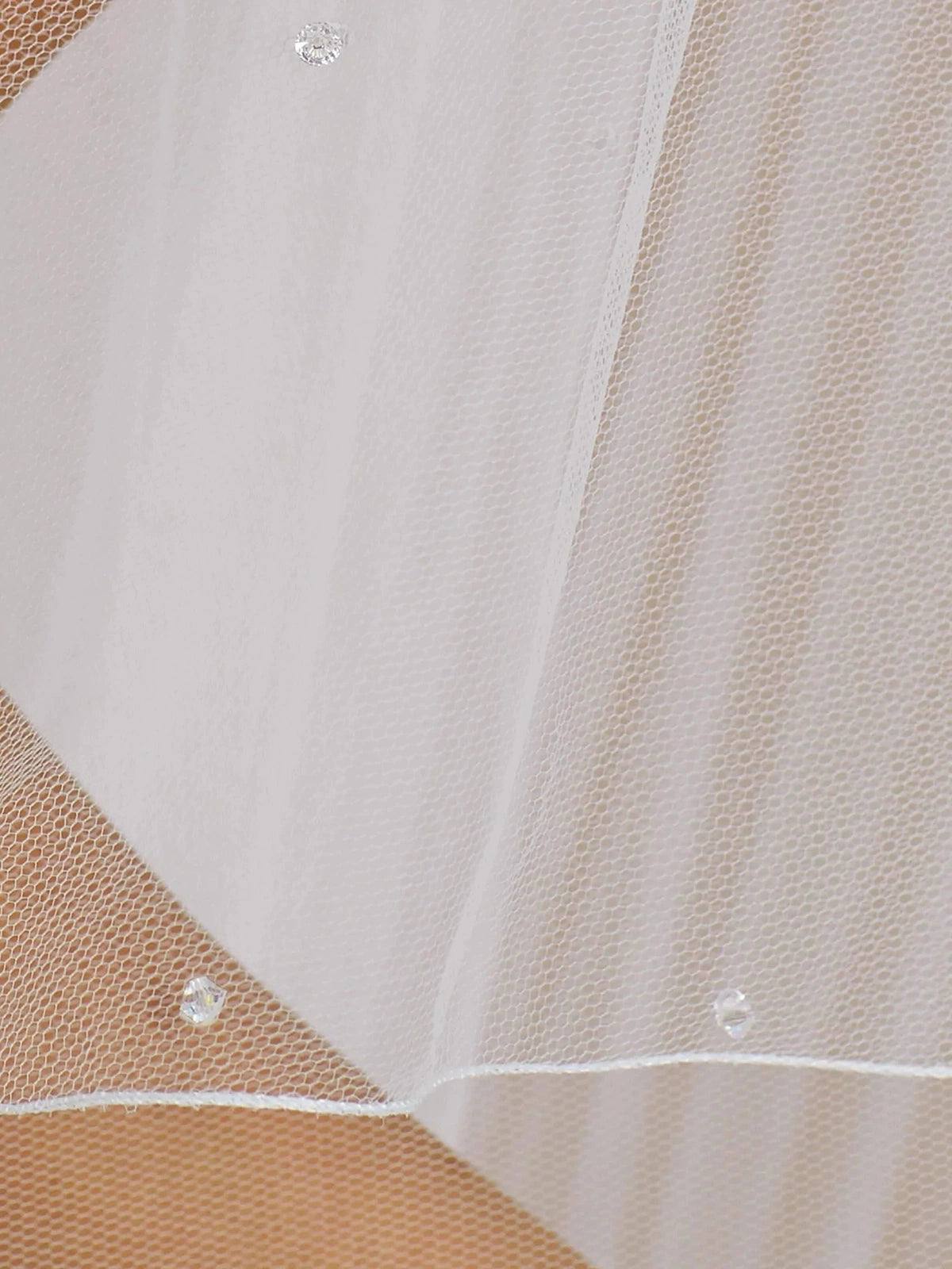 Bianco Evento Cathedral Length Two Tier Wedding Veil with Corded Edge & Crystals - Ivory Tulle Bridal Veil (Style S144S) for Traditional Church Weddings and Formal Bridal Looks