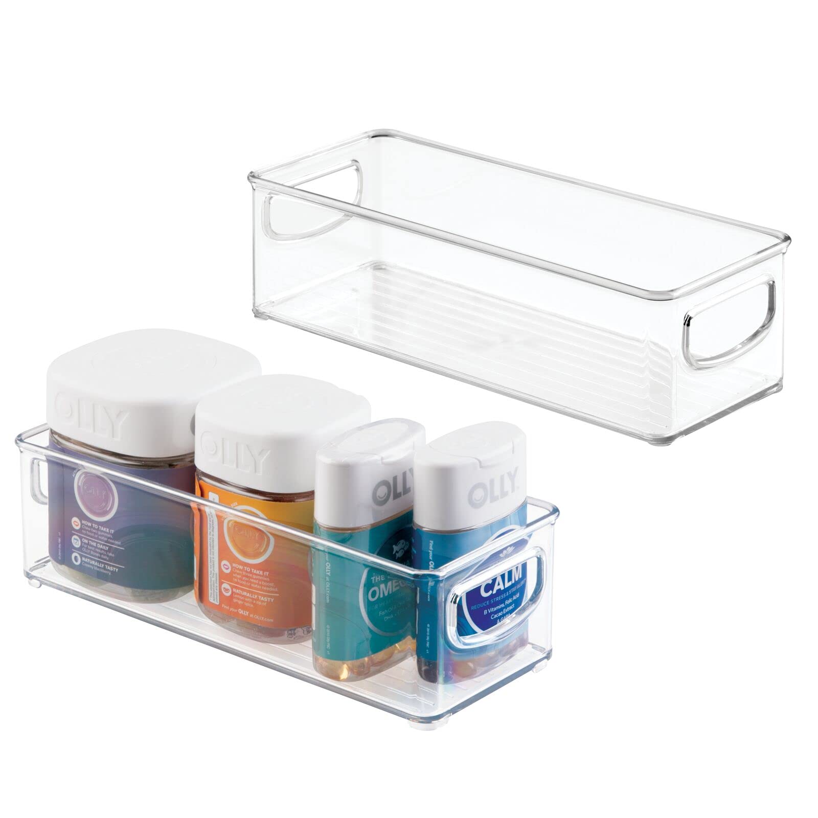 mDesign Small Plastic Bathroom Storage Bins with Handles - 2 Pack Clear Organizer for Hair Tools, Cosmetics & Accessories - Perfect for Closet, Cabinet, Vanity & Shelf Organization - Ligne Collection - Ideal for Home, Bathroom & Travel Storage Solutions