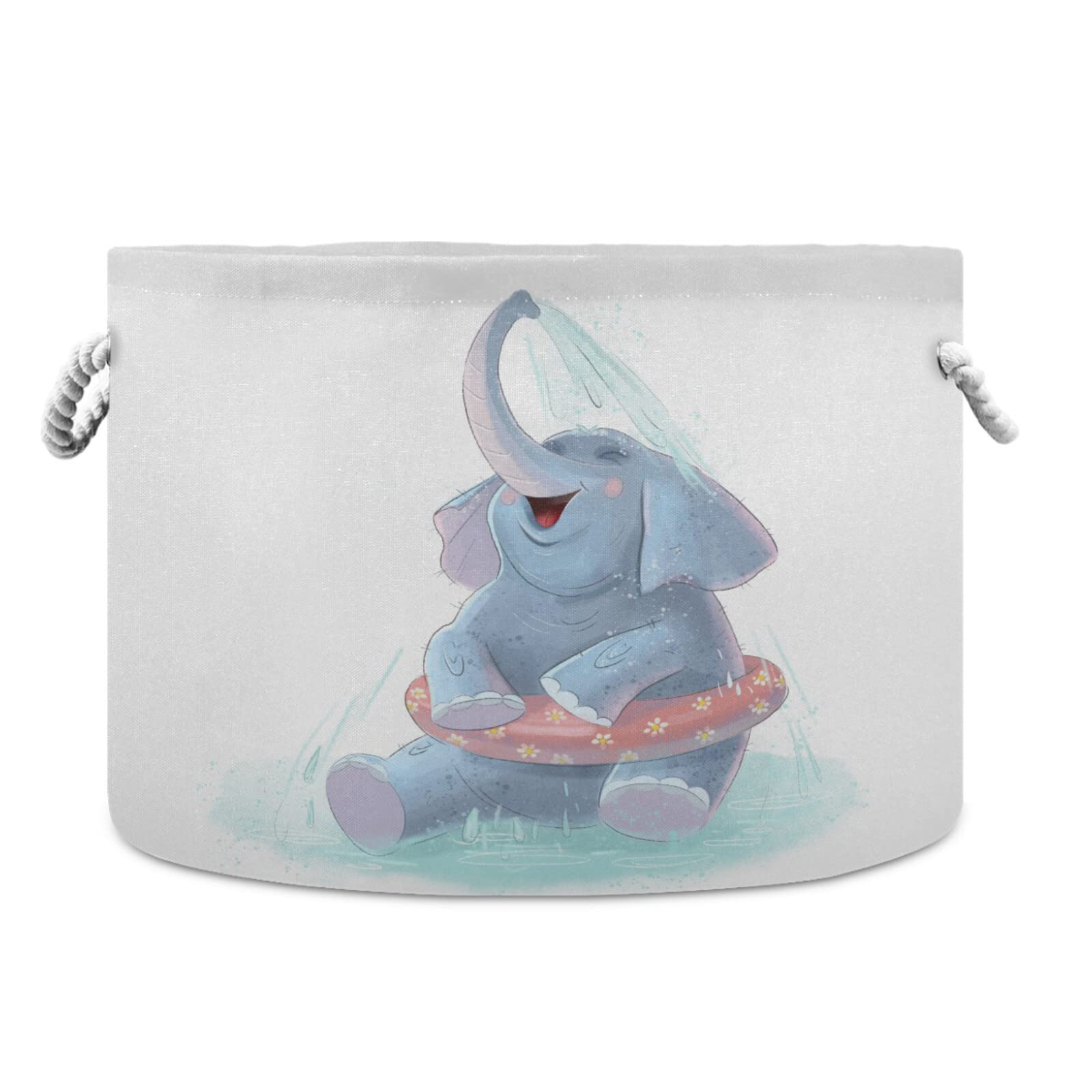 Extra Large Round Cotton Rope Laundry Basket with Cartoon Elephant Design - Waterproof Canvas Storage Hamper for Baby Clothes, Nursery Toys & Home Organization | Perfect for Kids' Room, Bathroom & Laundry Room Decor