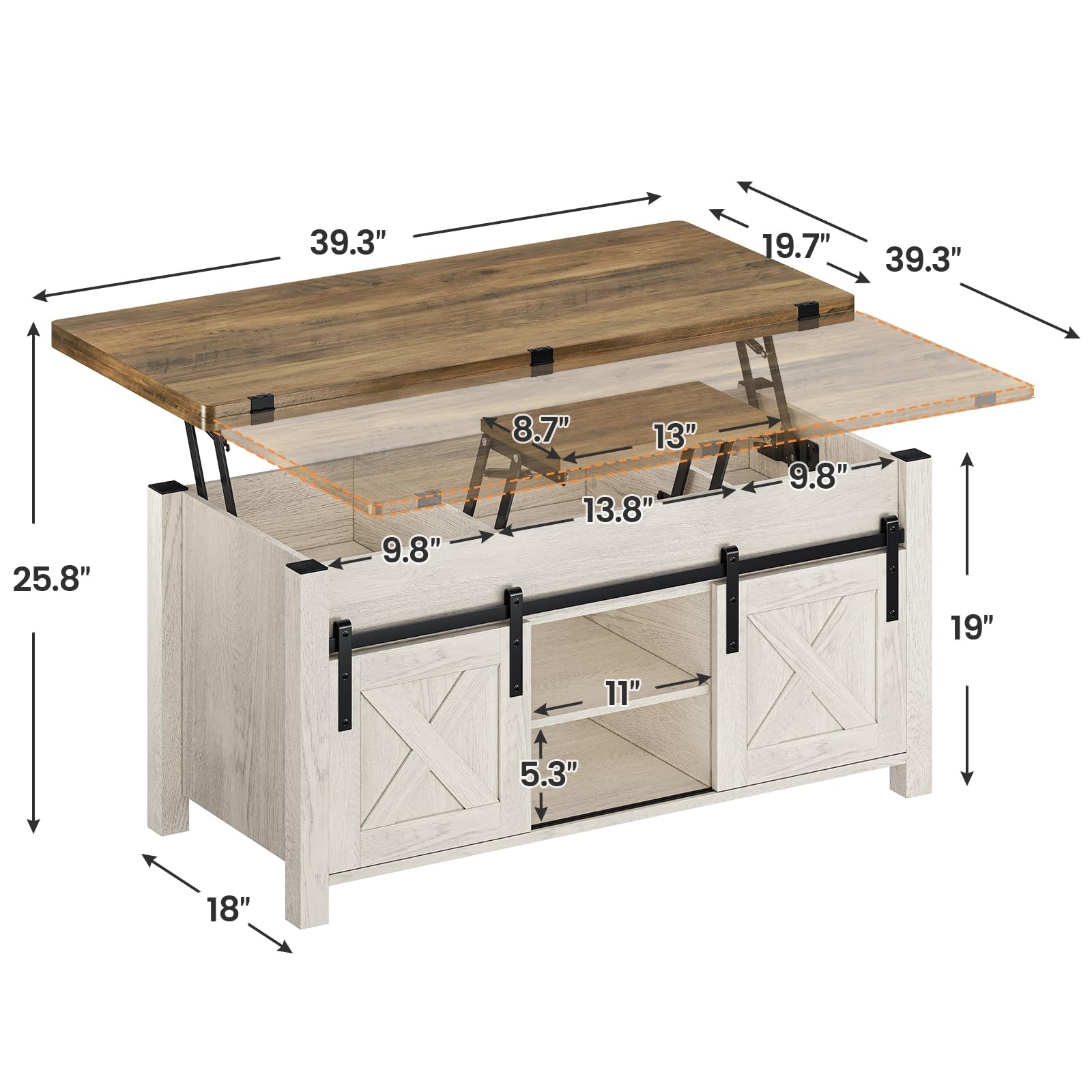 SEDETA 4-in-1 Lift Top Coffee Table with Storage & Hidden Compartment - Convertible Farmhouse Coffee Table to Dining Table for Living Room, Rustic Brown - Perfect for Small Spaces, Entertaining & Multifunctional Home Decor