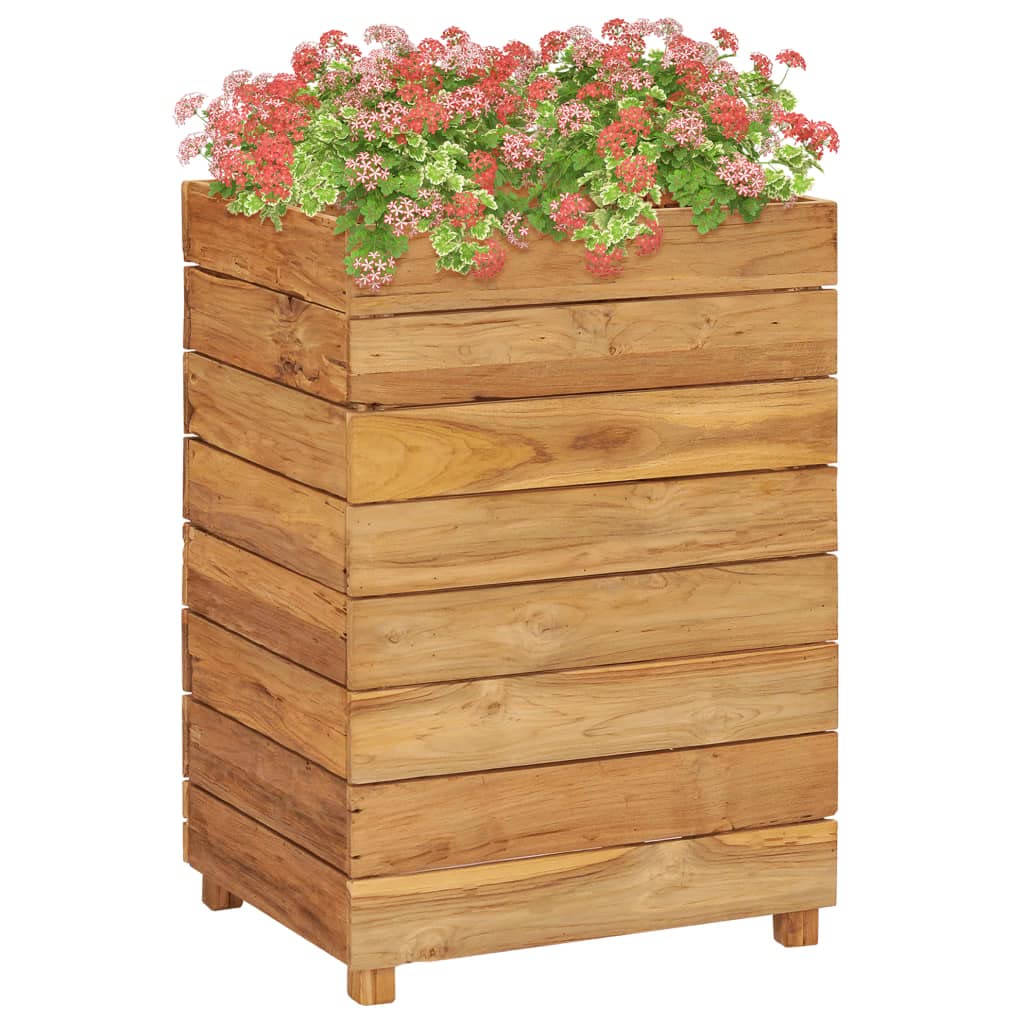 Recycled Teak & Steel Raised Garden Bed Planter Box - 19.6x15.7x28.3 Inch Outdoor Indoor Flower Vegetable Planter for Home Yard Gardening | Perfect for Patio, Balcony & Backyard Planting