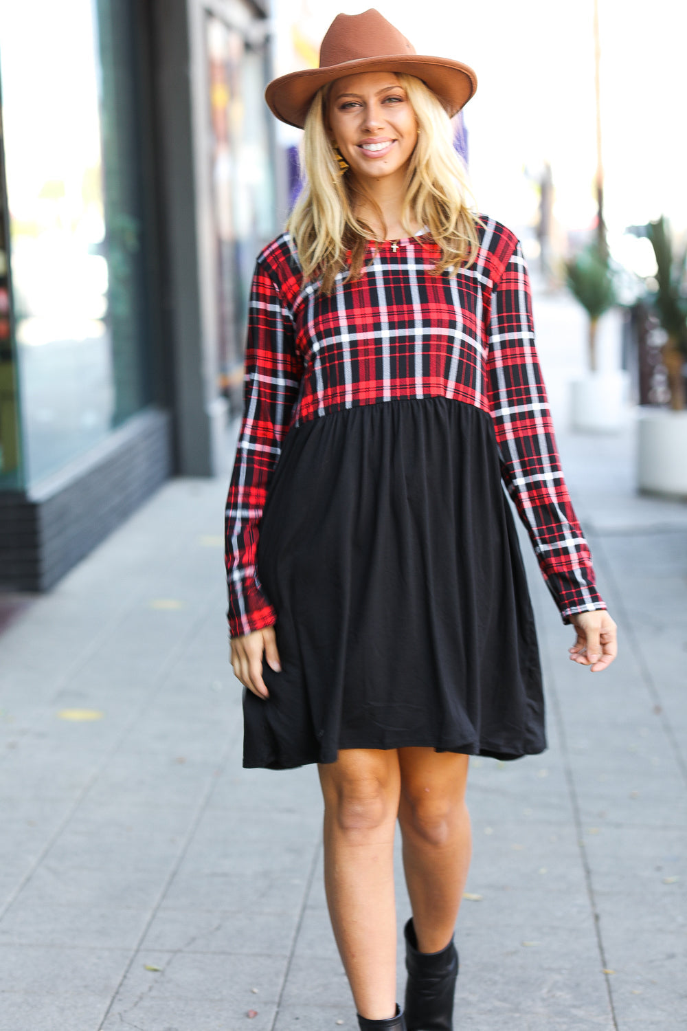 Festive Plaid Babydoll Dress for Women - Holiday Party Outfit & Christmas Photo Shoot