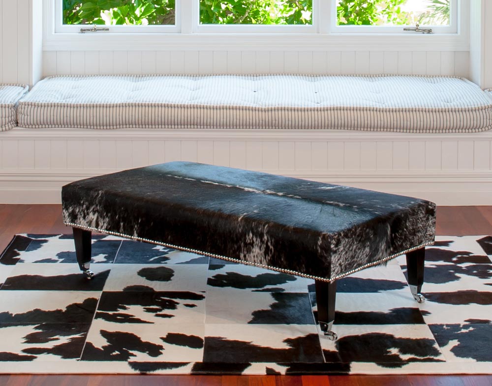 Premium Cowhide Ottoman with Sturdy Wood Legs - 51
