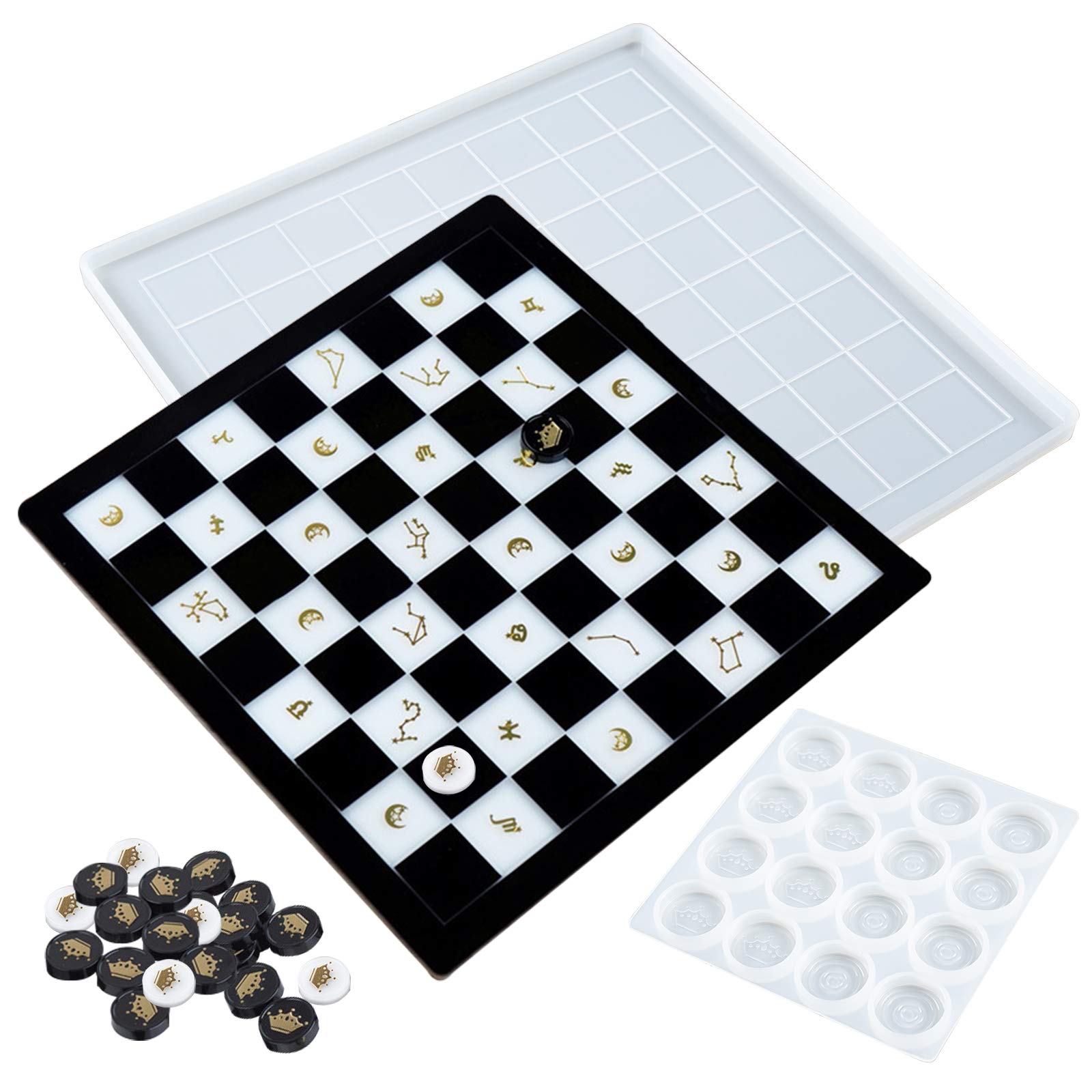 Checkerboard Game Epoxy Resin Silicone Molds - 2-Piece Set for Chess Pieces & Jewelry Making - Perfect for DIY Crafts, Resin Casting, and Board Game Accessories