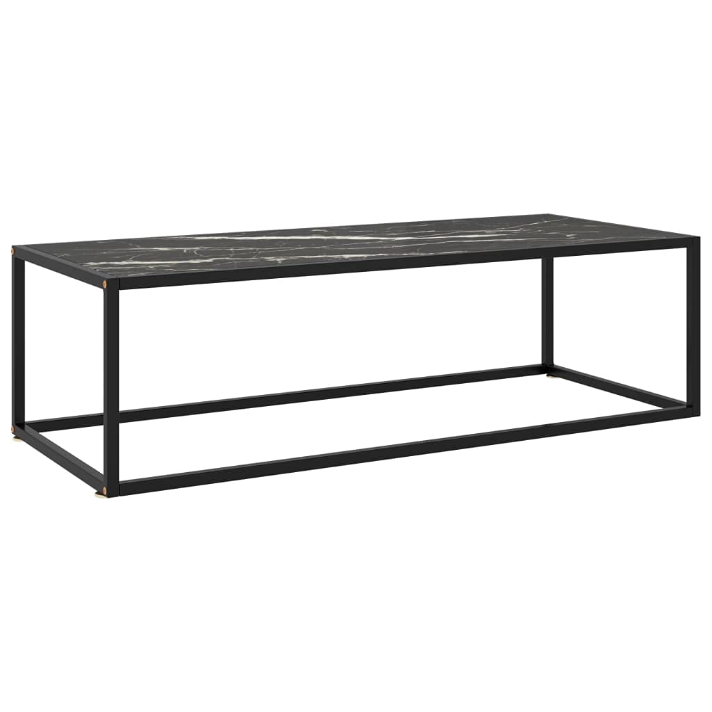 Modern Industrial Coffee Table with Black Marble Glass Tabletop & Metal Frame - Large Center Table for Living Room, Office, Lounge - Perfect for Entertaining Guests or Relaxing with Coffee